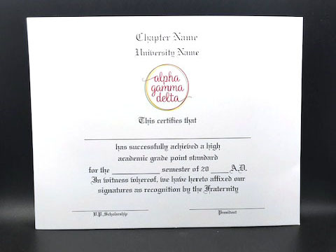 Academic Achievement Certificates Official Branding Alpha Gamma Delta