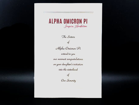 Official Parent Congratulation Initiation Alpha Omicron Pi