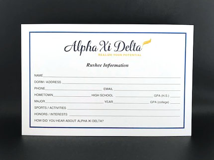 Rushee Information Cards Alpha Xi Delta