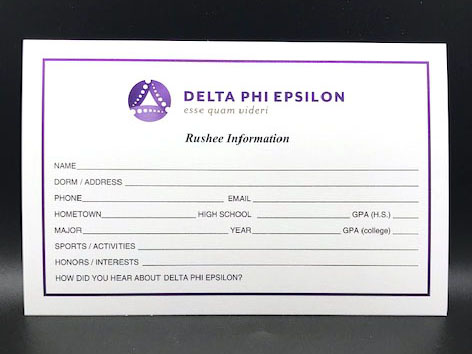Rushee Information Cards Delta Phi Epsilon