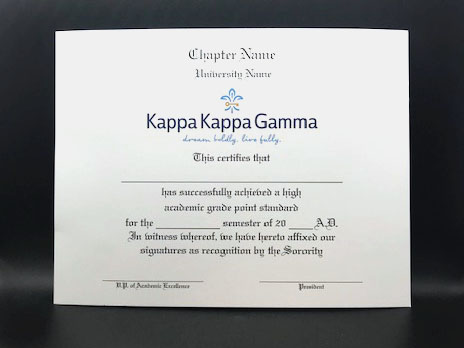 Academic Achievement Certificates Official Branding Kappa Kappa Gamma