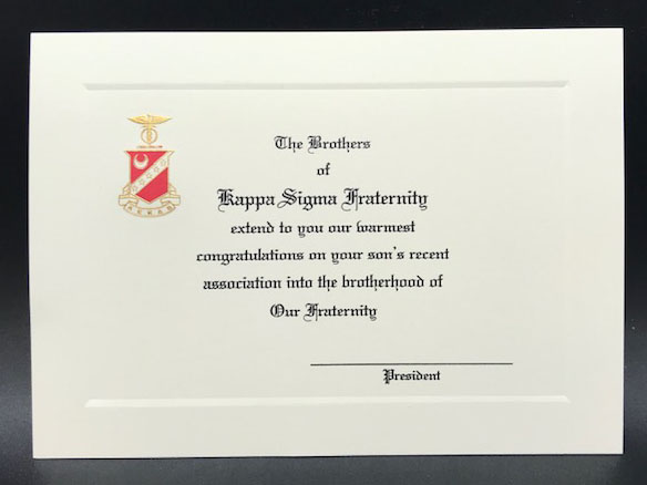 Engraved Parent Congratulations Association Kappa Sigma