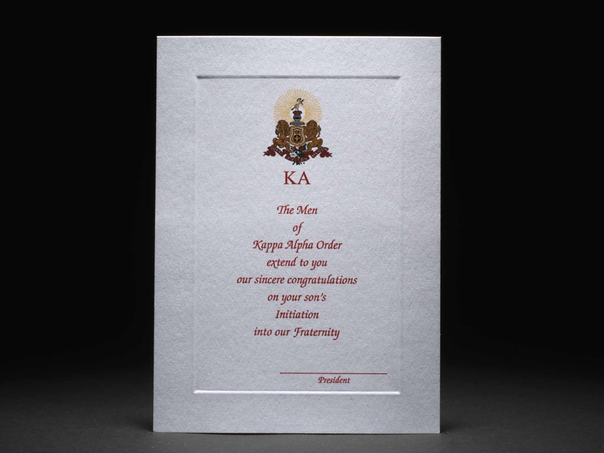 Parent Congratulations Card New Initiation Kappa Alpha Order