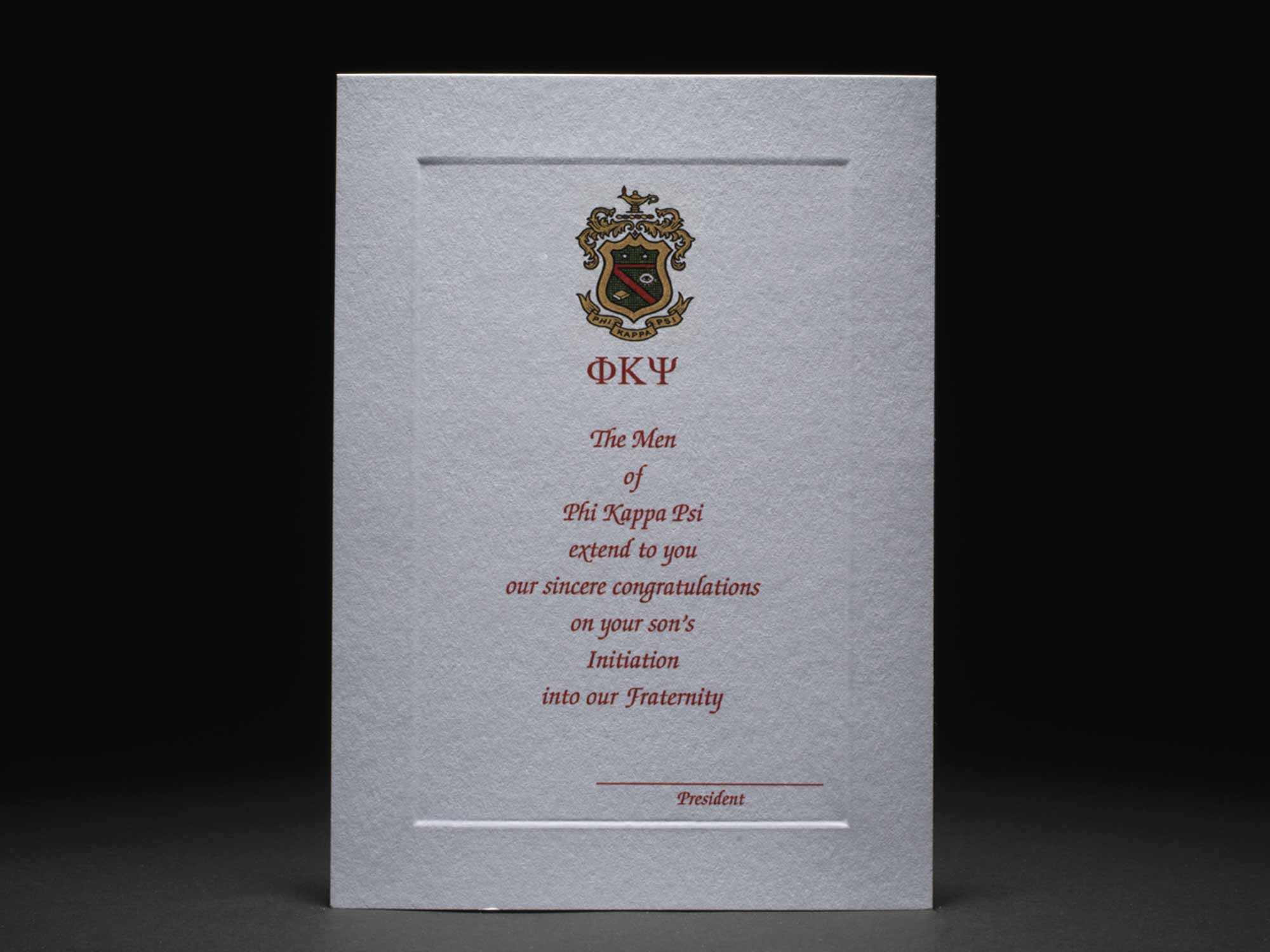 Parent Congratulations Card New Initiation Phi Kappa Psi