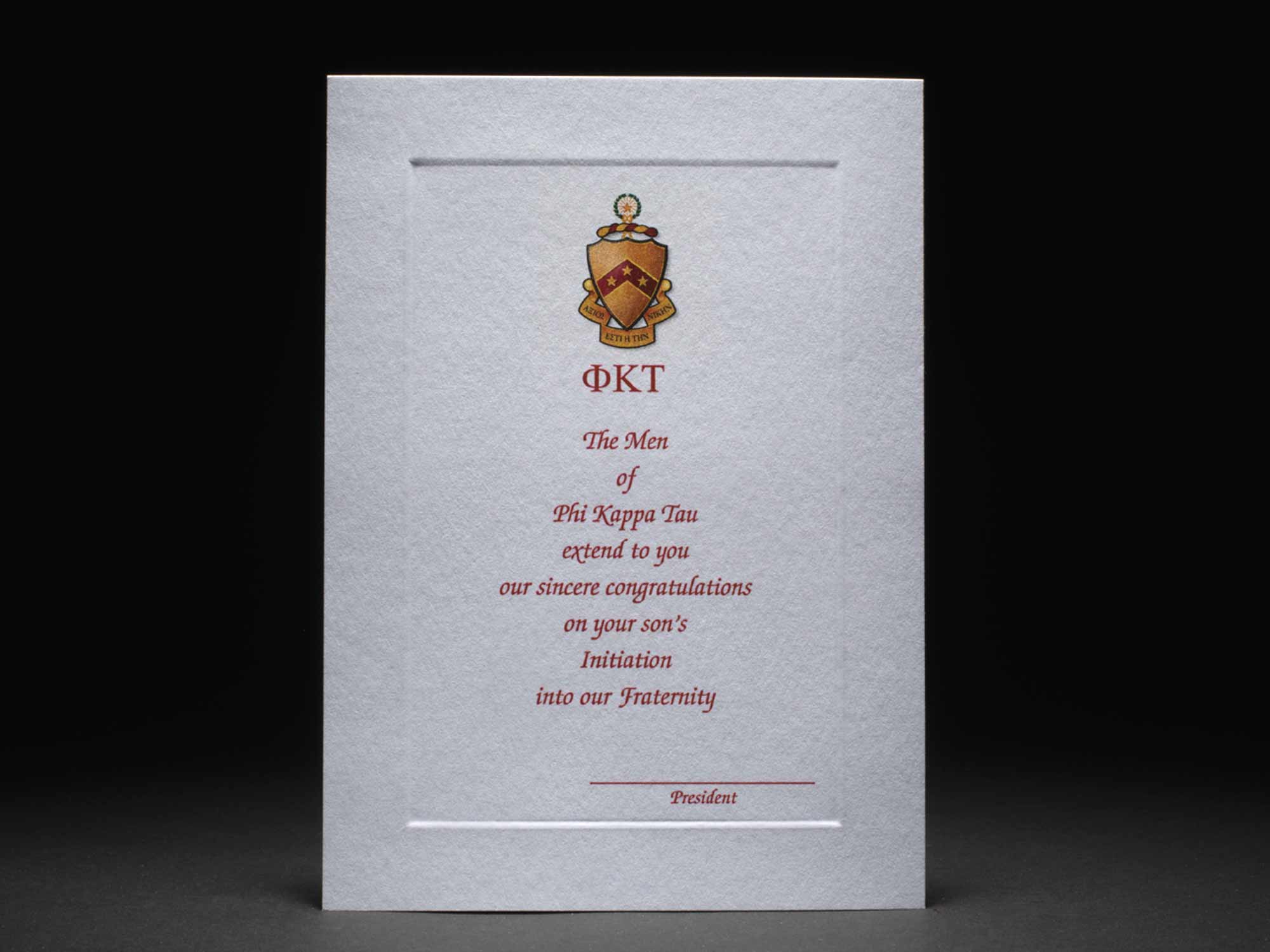 Parent Congratulations Card New Initiation Phi Kappa Tau