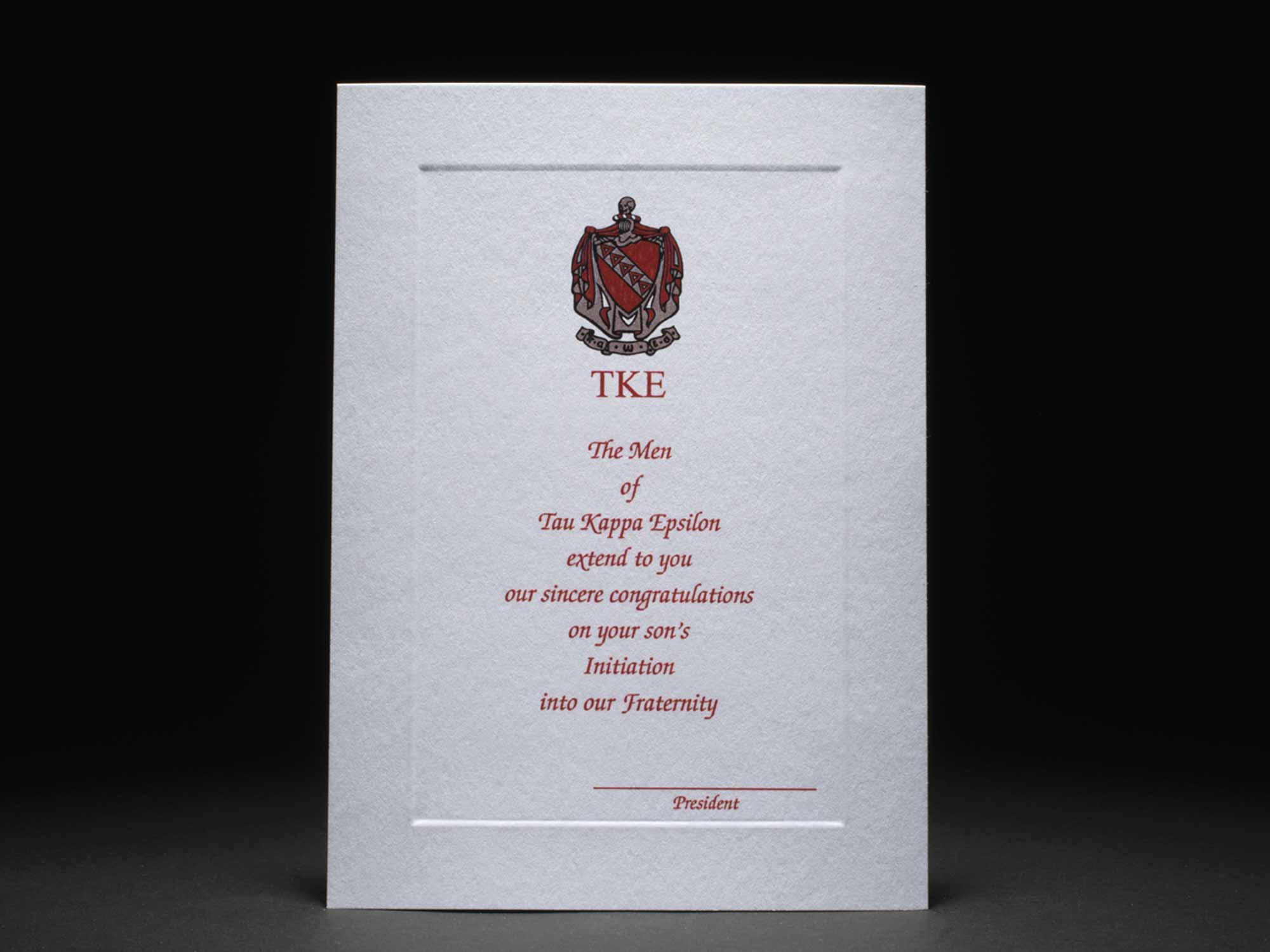 Parent Congratulations Card New Initiation Tau Kappa Epsilon