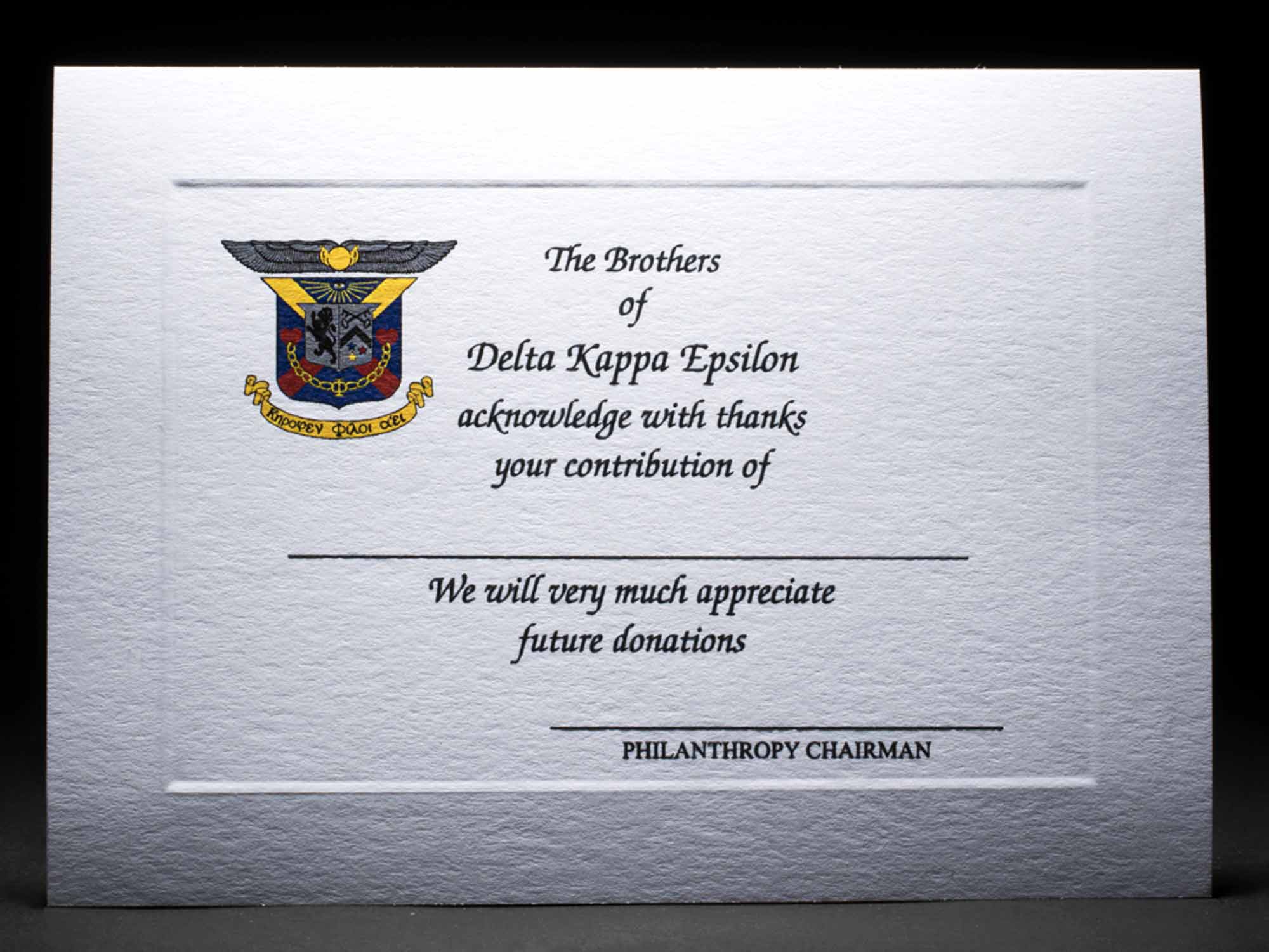 Donation Thank You Cards Delta Kappa Epsilon