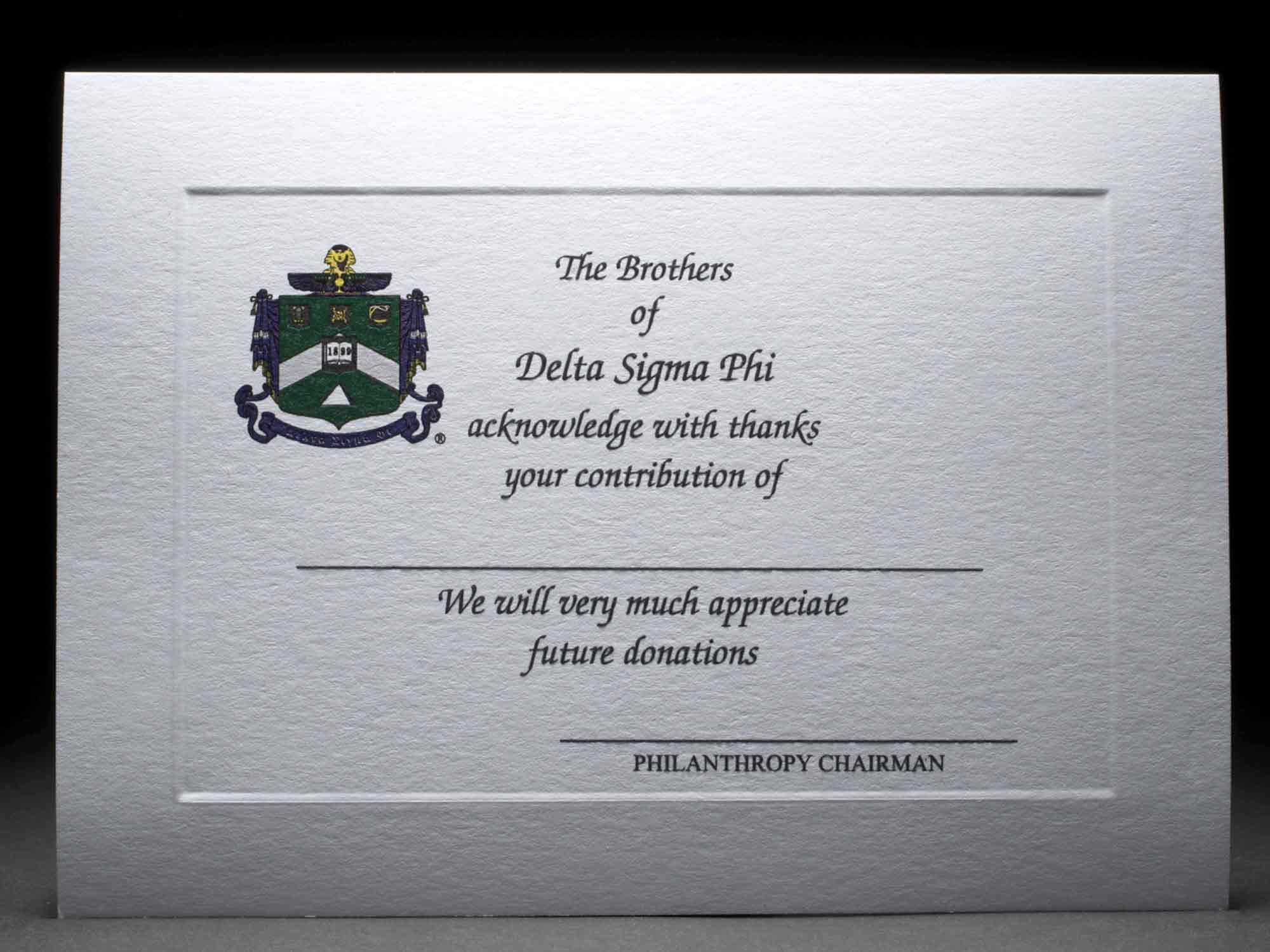 Donation Thank You Cards Delta Sigma Phi | GreekStation