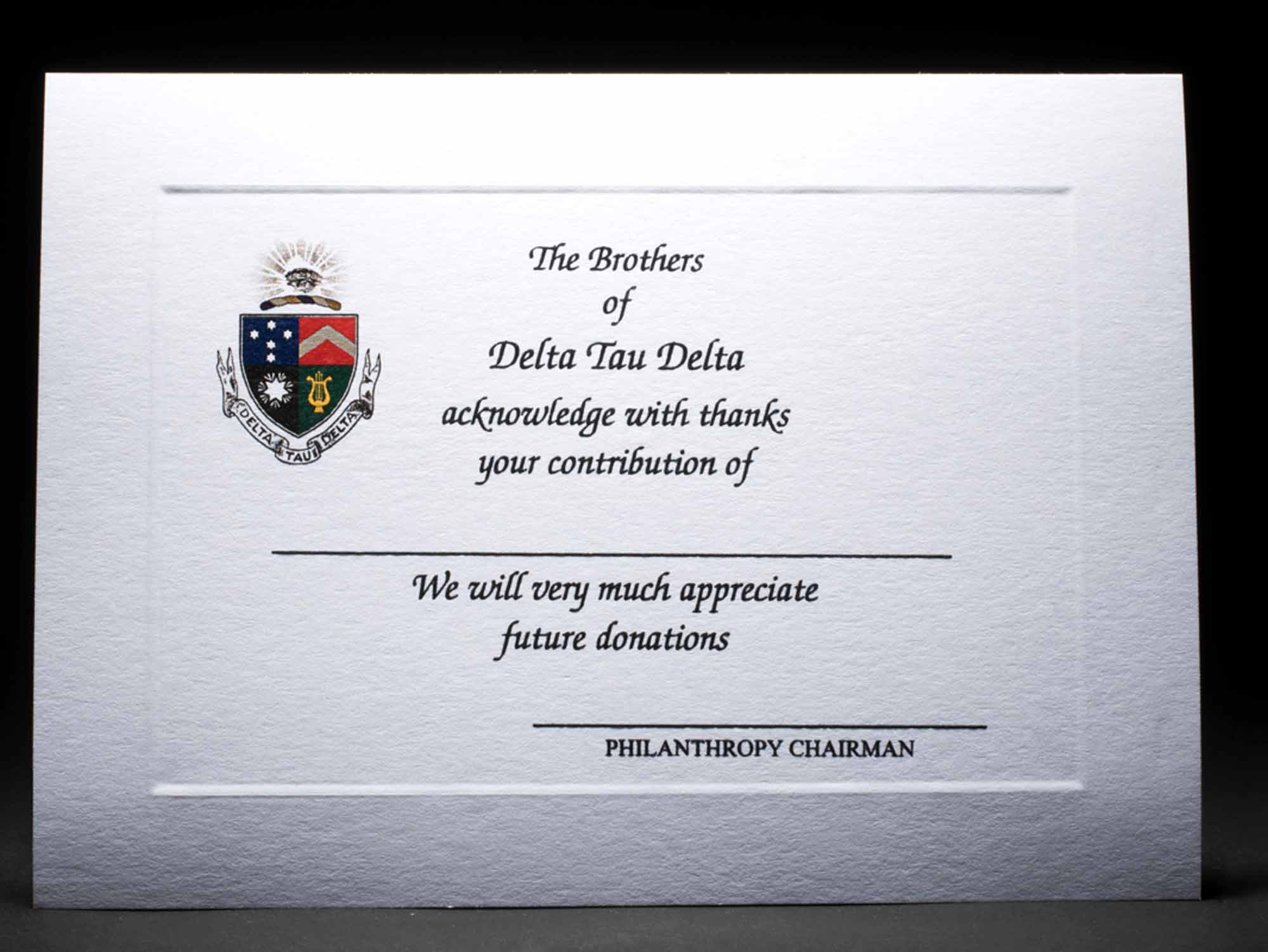 Full Color Donation Thank You Cards Delta Tau Delta