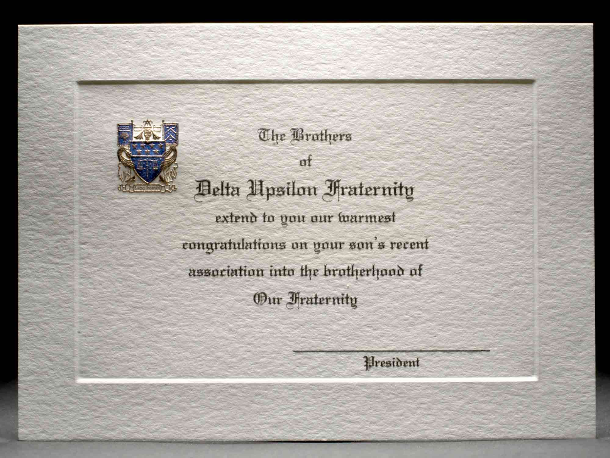 Engraved Parent Congratulations Card Association Delta Upsilon