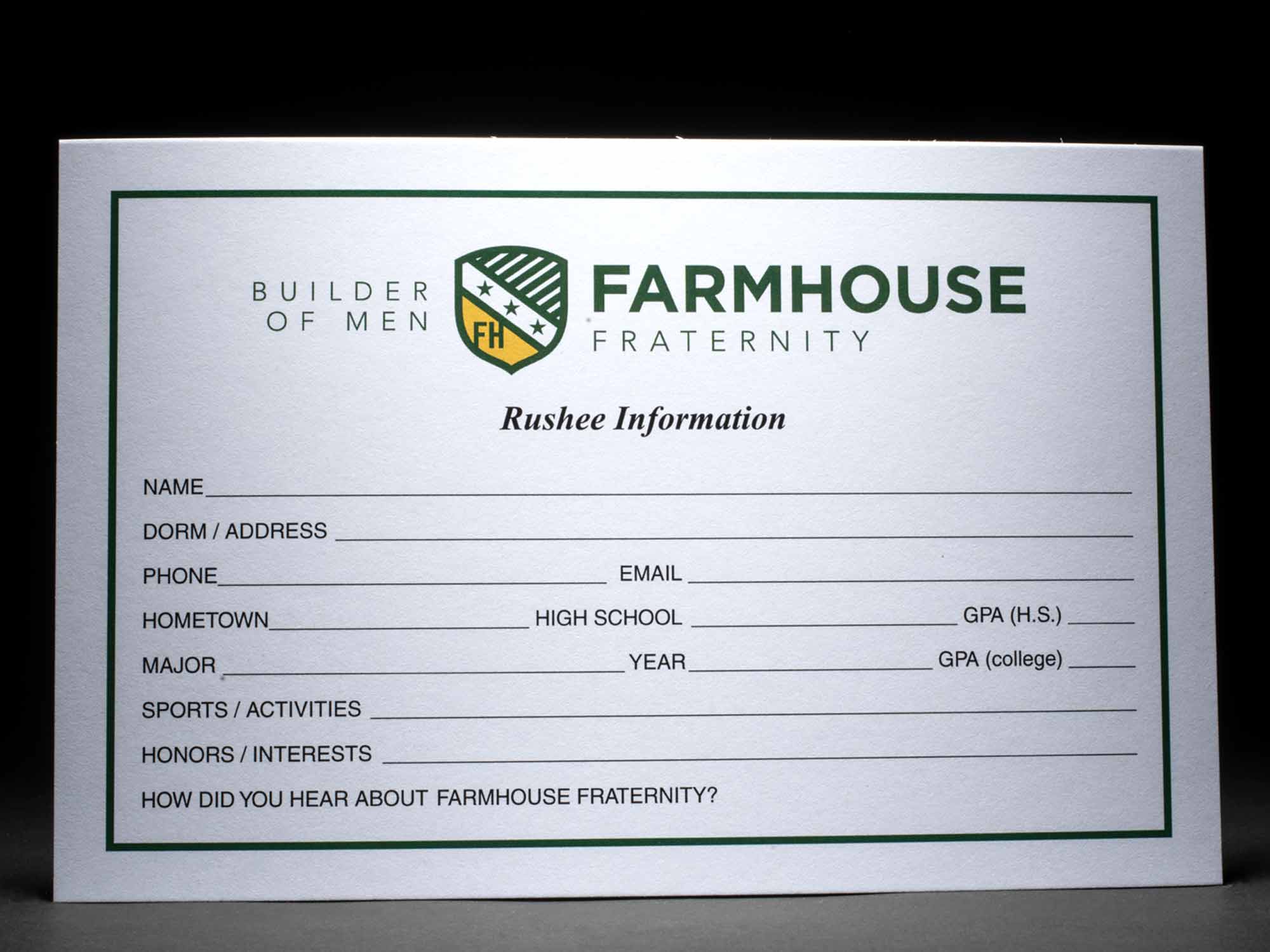 Rushee Information Cards FarmHouse