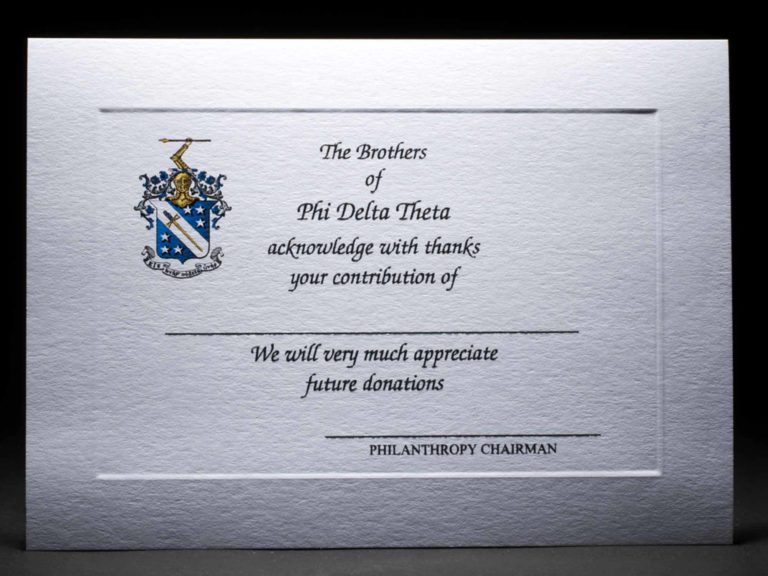 Full Color Donation Thank You Cards Phi Delta Theta | GreekStation