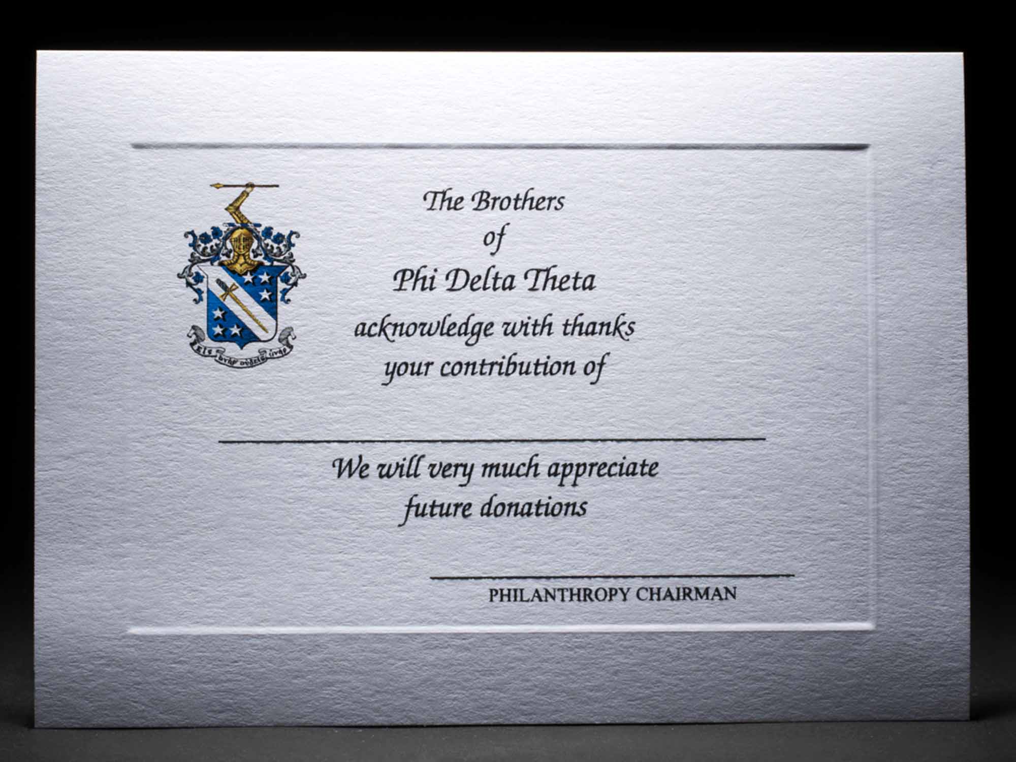 Full Color Donation Thank You Cards Phi Delta Theta