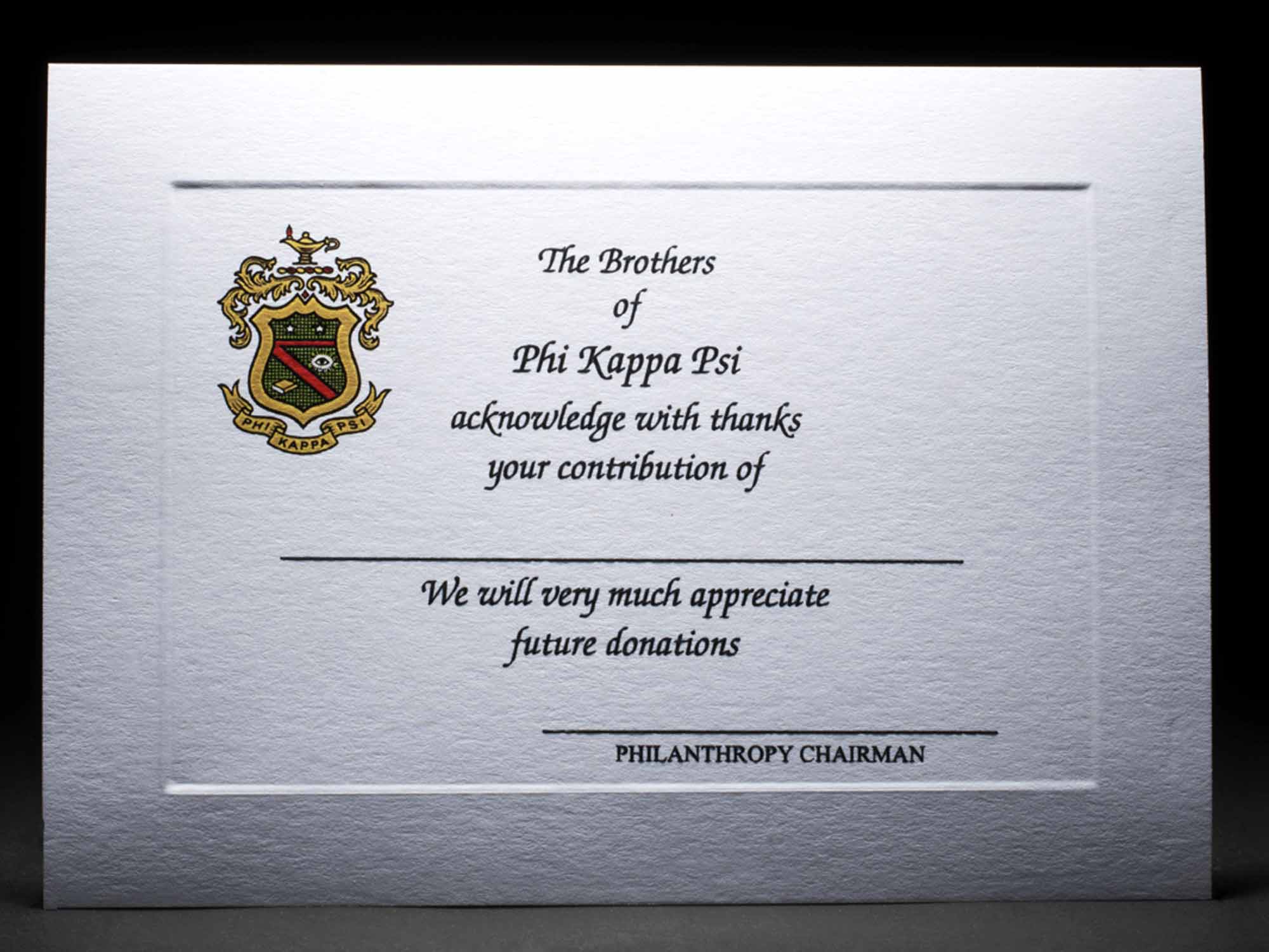 Donation Thank You Cards Phi Kappa Psi