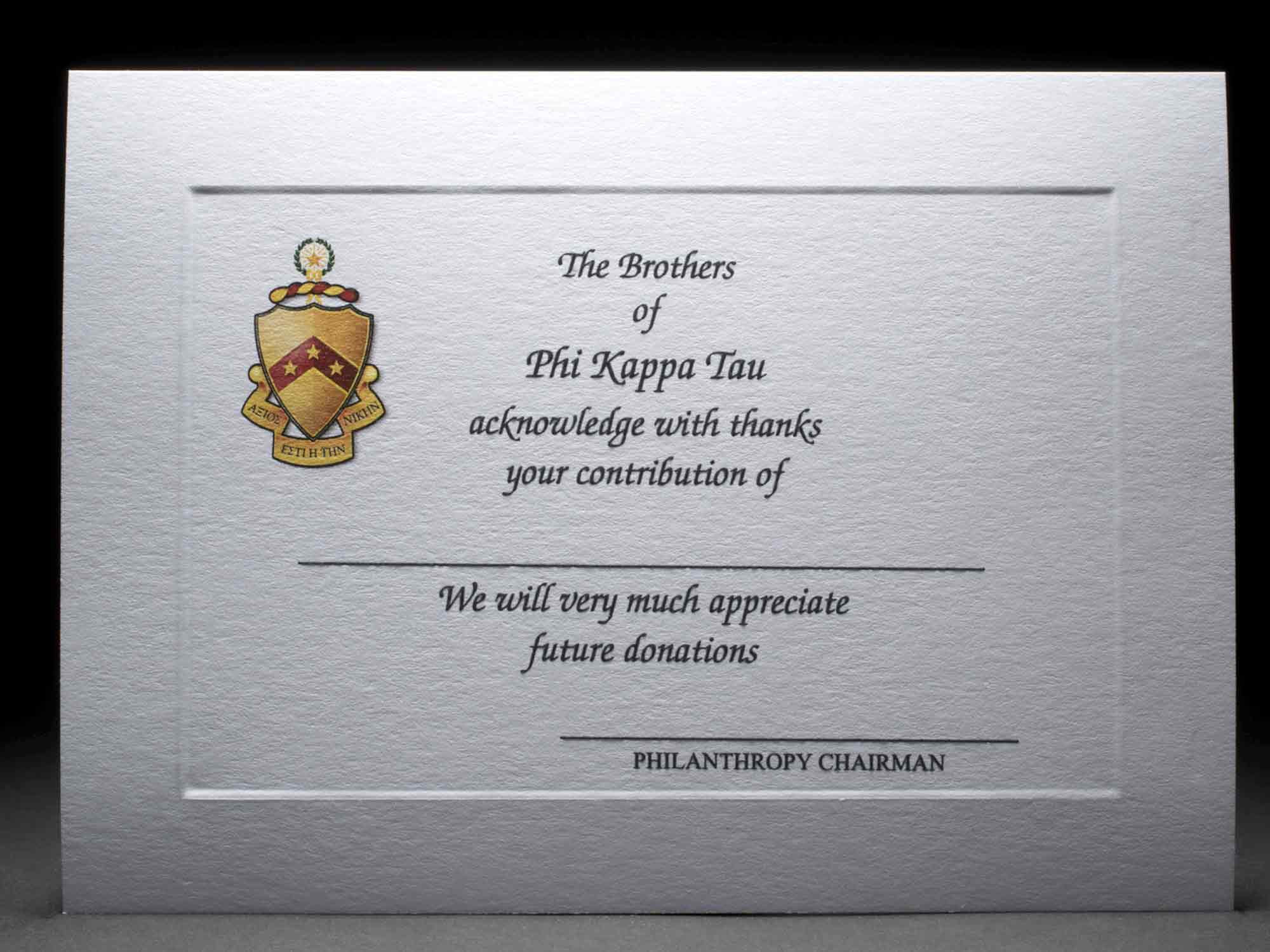 Donation Thank You Cards Phi Kappa Tau