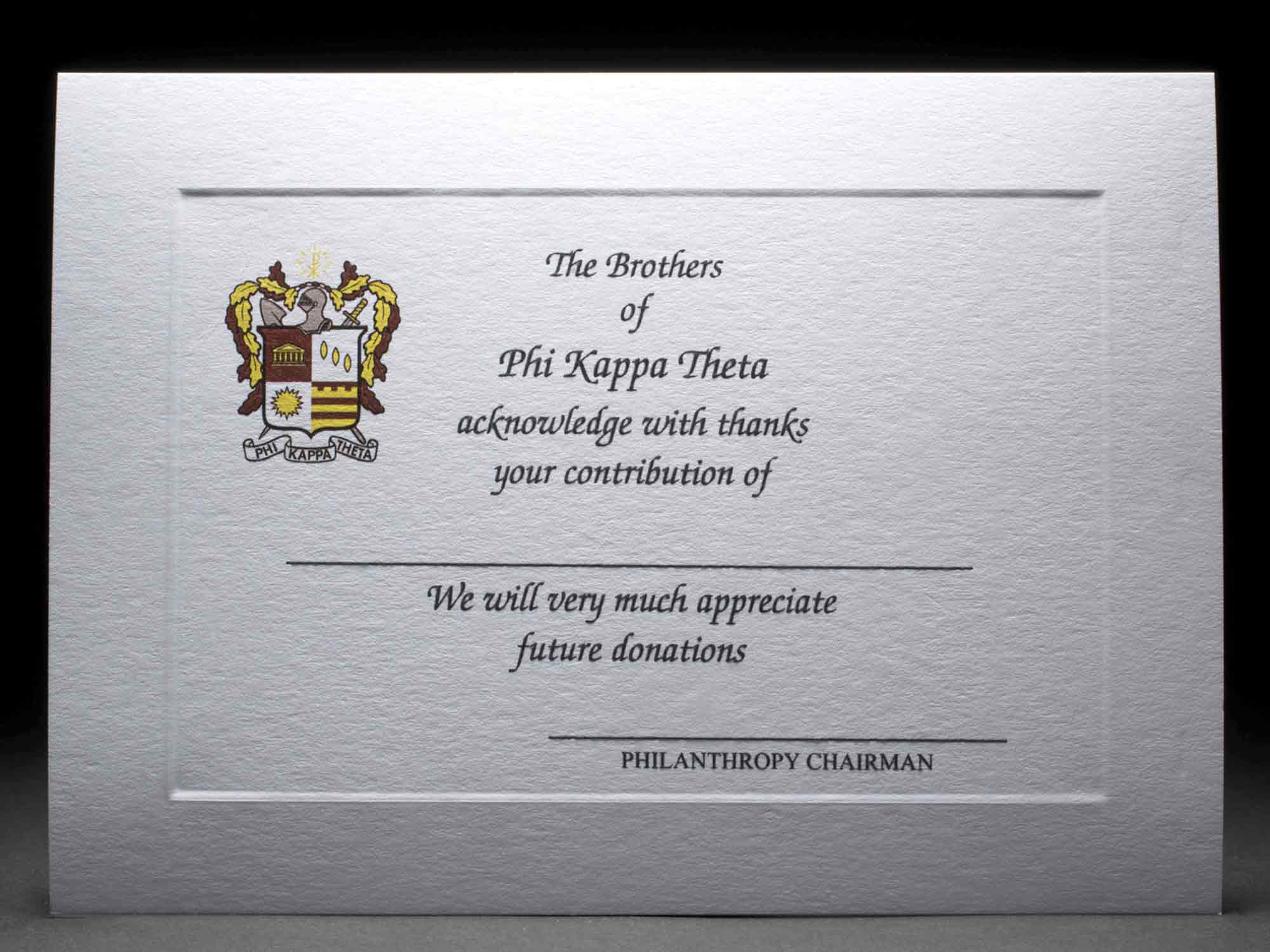 Donation Thank You Cards Phi Kappa Theta