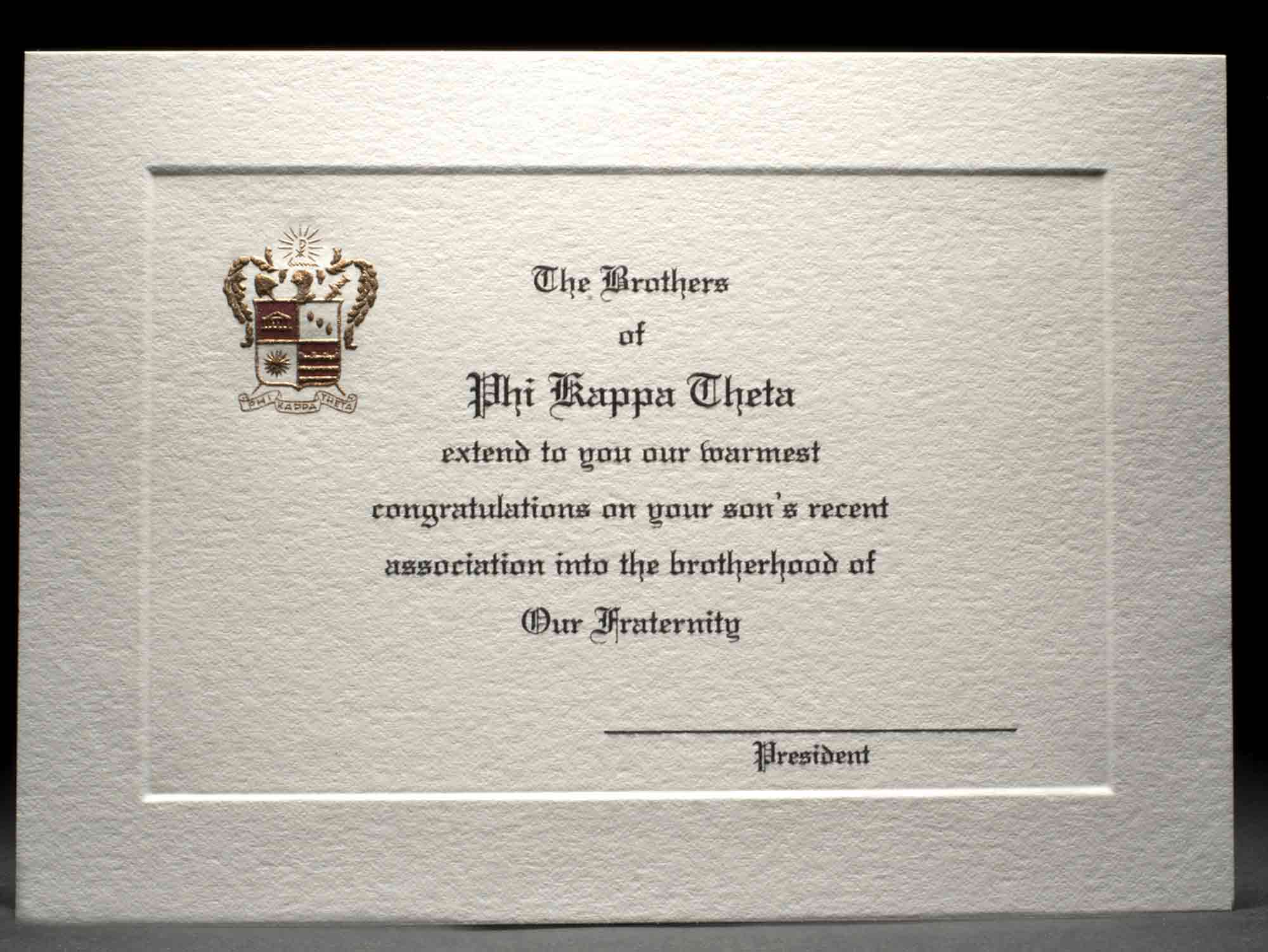 Engraved Parent Congratulations Card Association Phi Kappa Theta