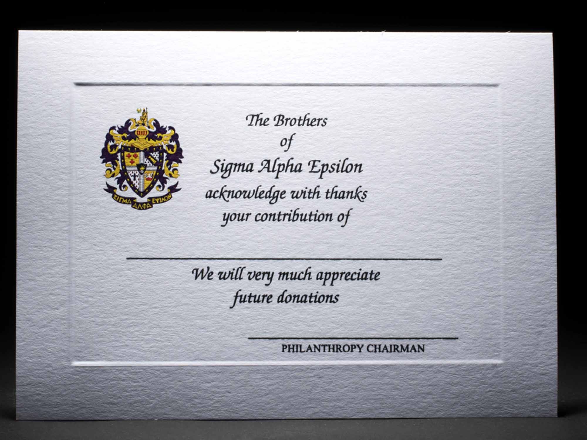 Full Color Donation Thank You Cards Sigma Alpha Epsilon