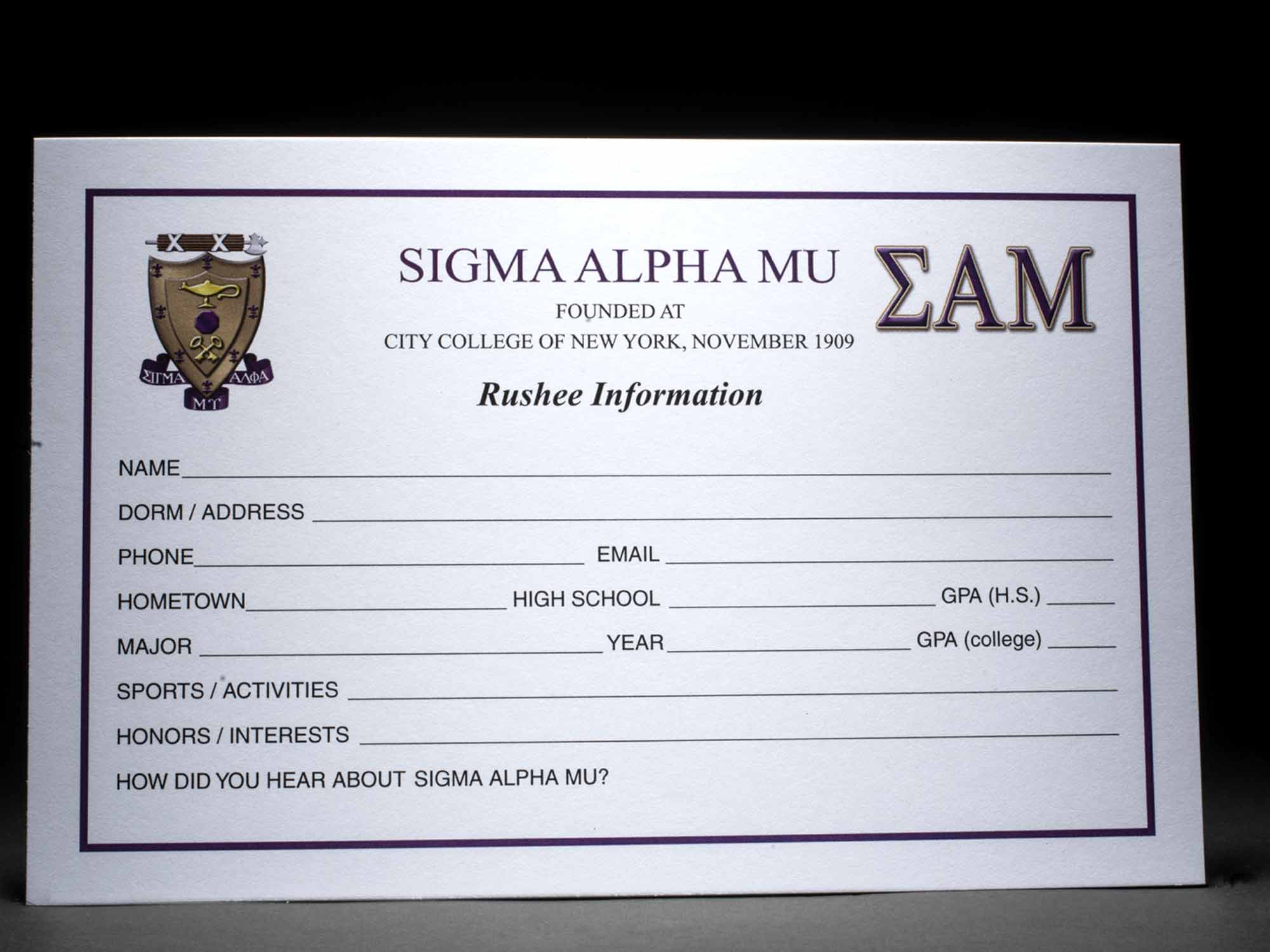 Rushee Information Cards Sigma Alpha Mu