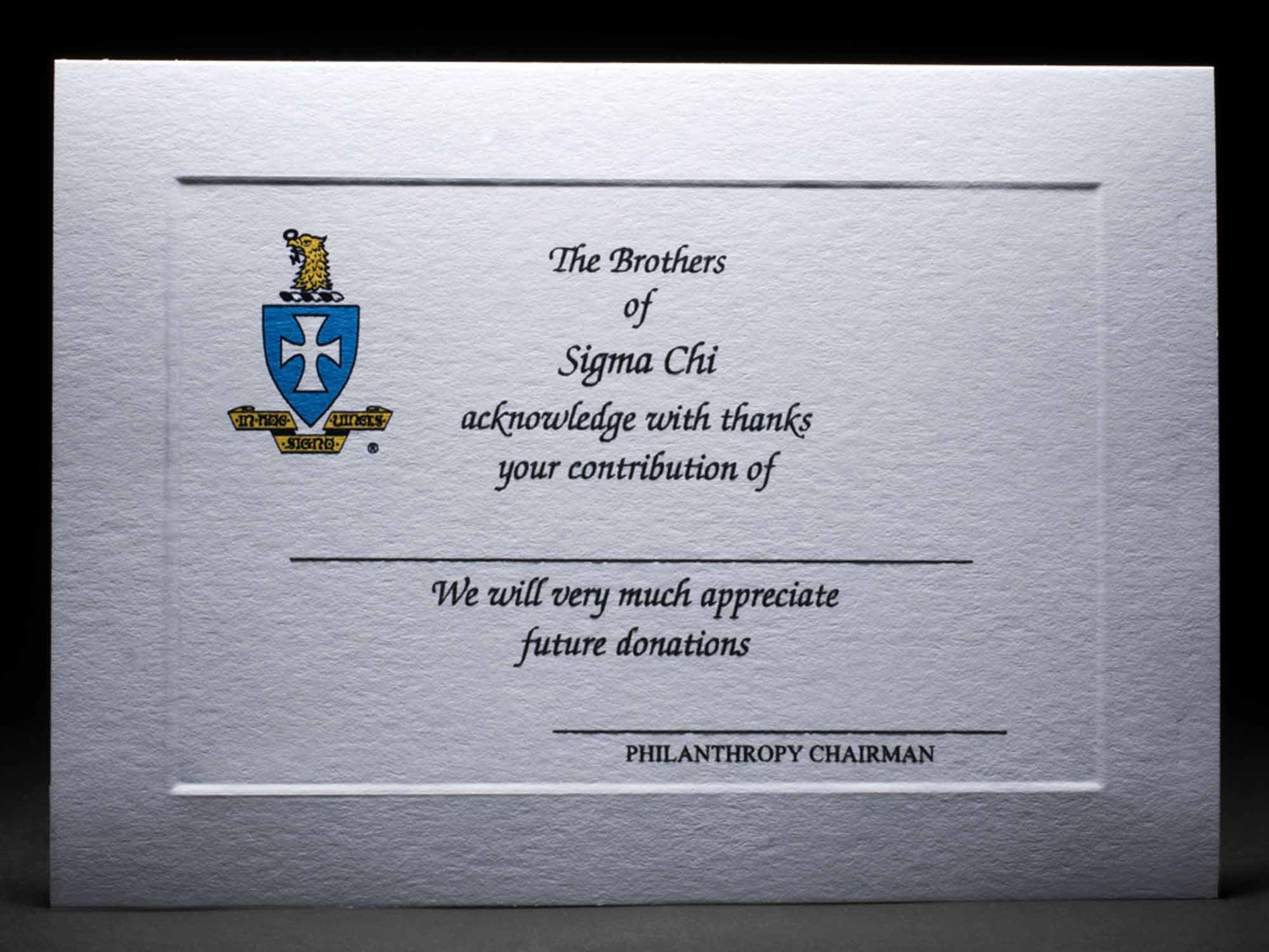 Donation Thank You Cards Sigma Chi