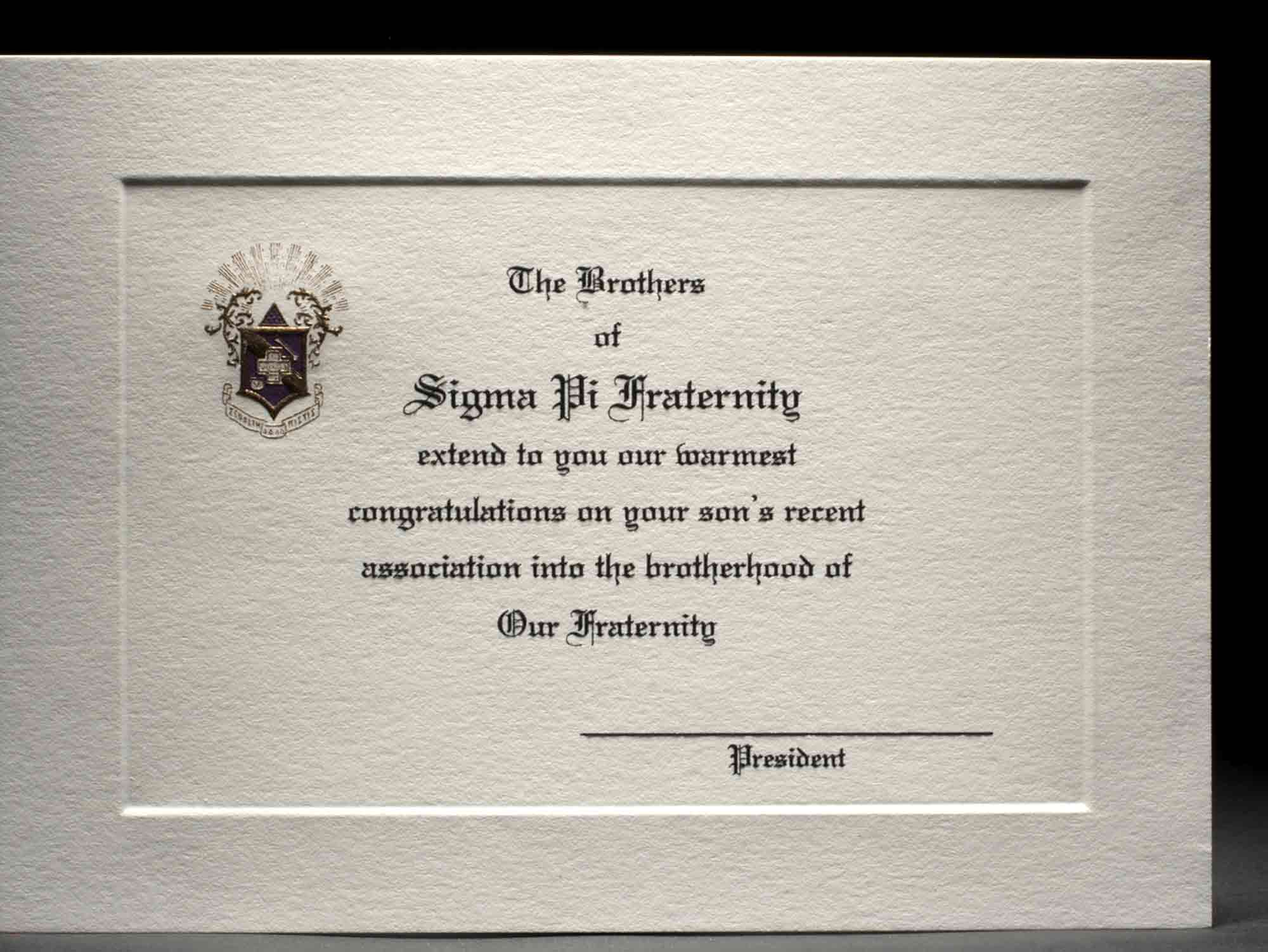 Engraved Parent Congratulations Association Sigma Pi