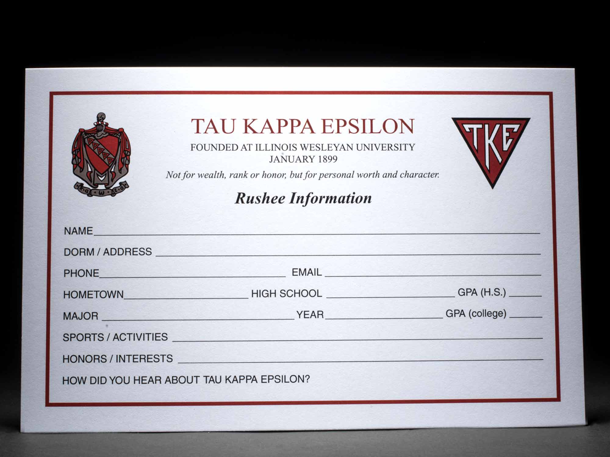 Rushee Information Cards Tau Kappa Epsilon