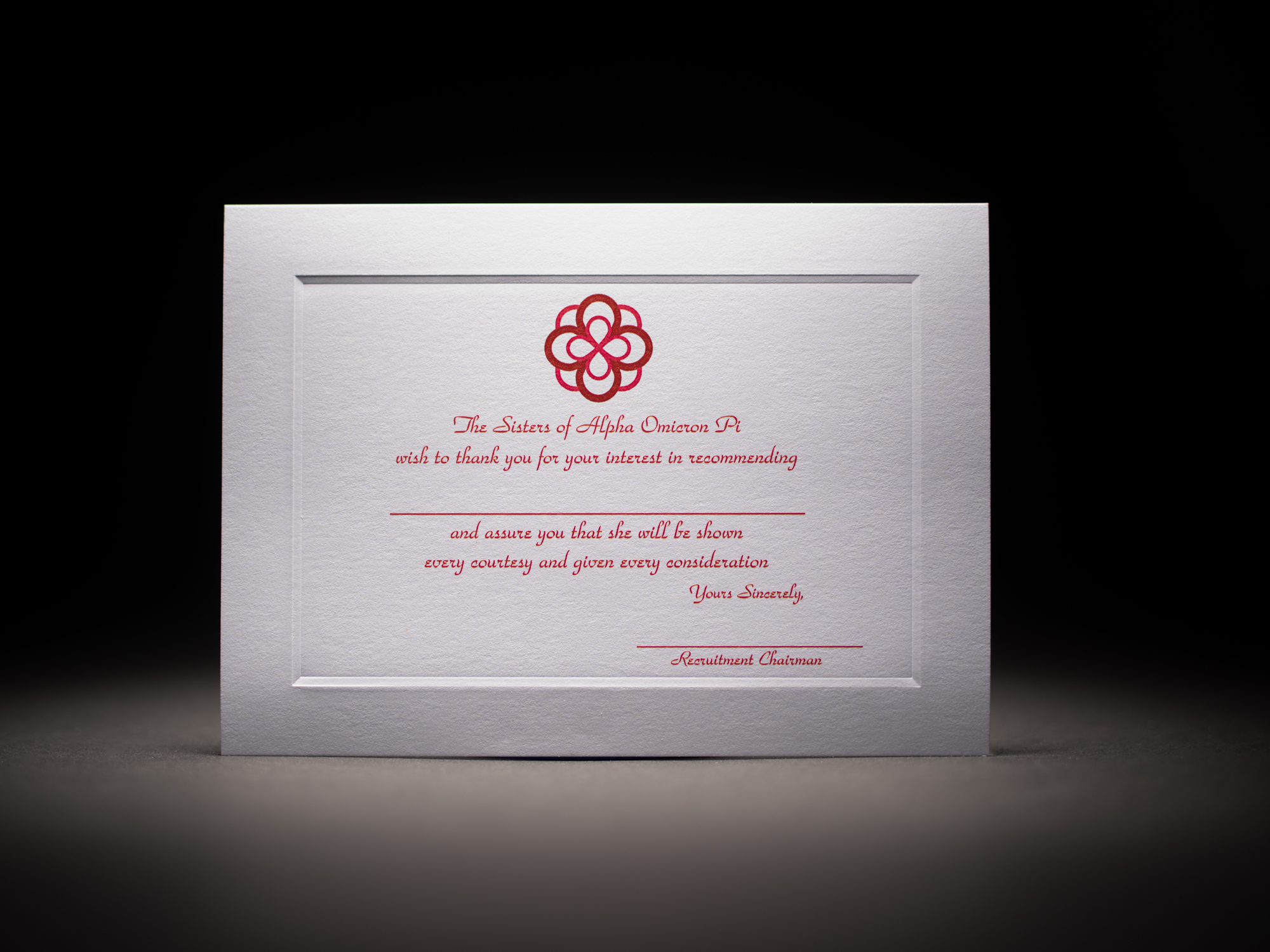 Recommendation Thank You Cards Alpha Omicron Pi