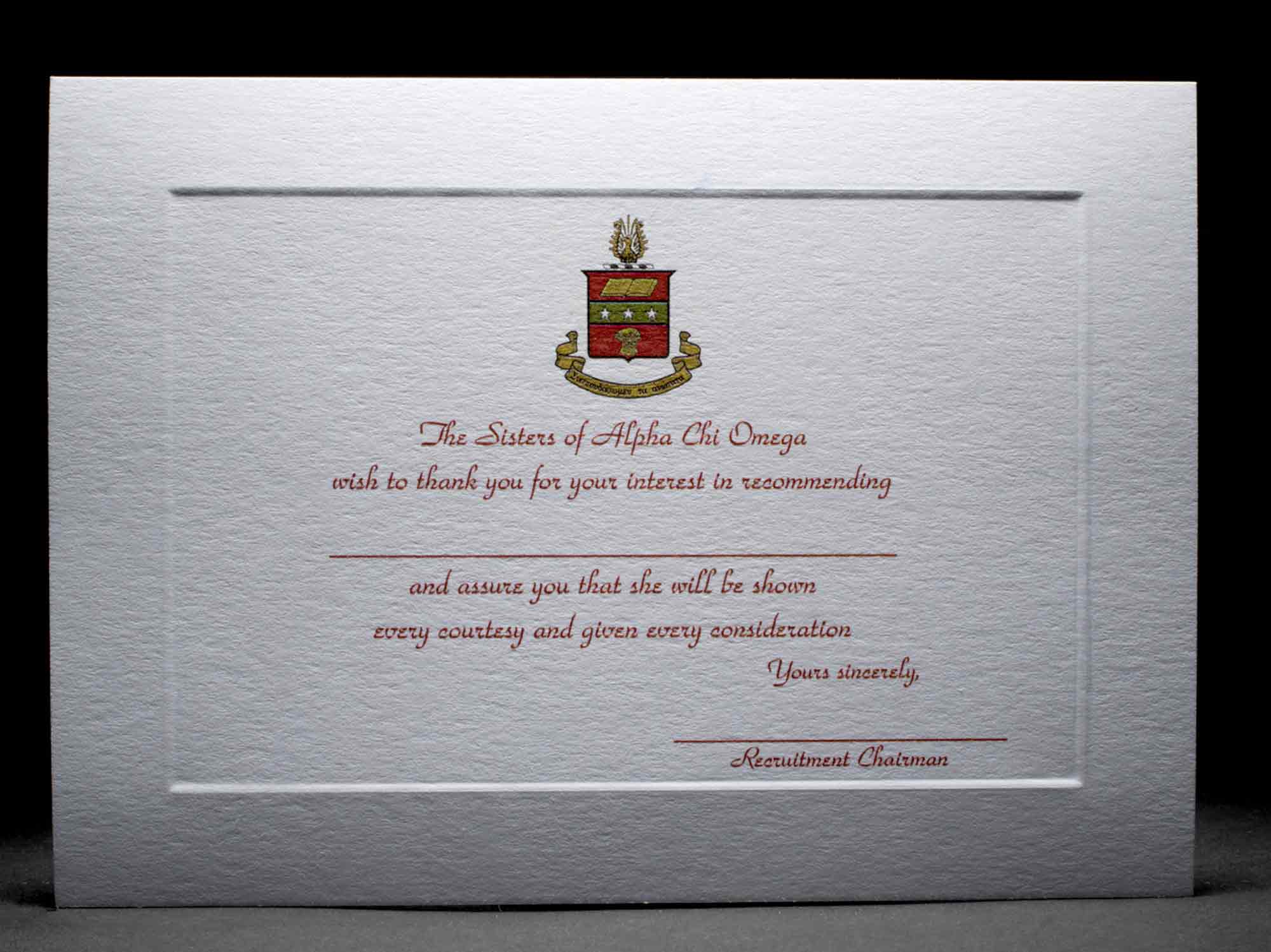 Recommendation Thank You Cards Alpha Chi Omega