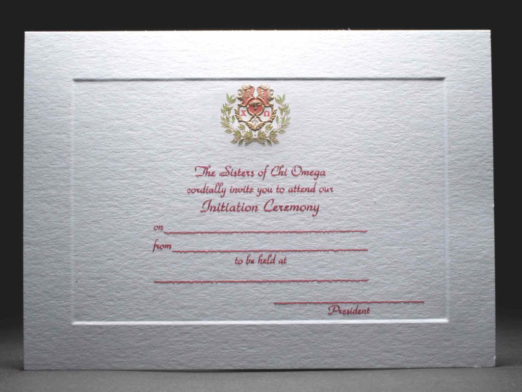 Engraved Initiation Invitations Chi Omega | GreekStation