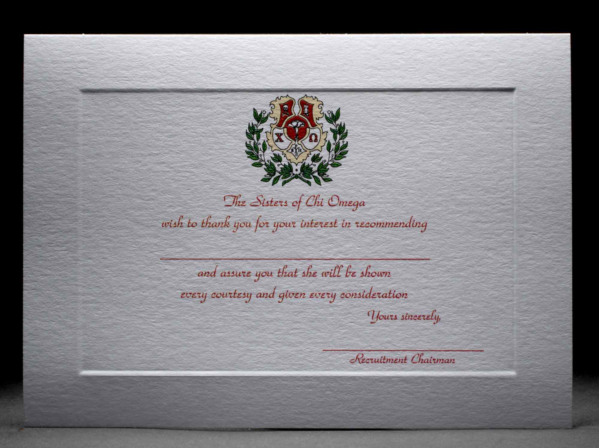 Recommendation Thank You Cards Chi Omega