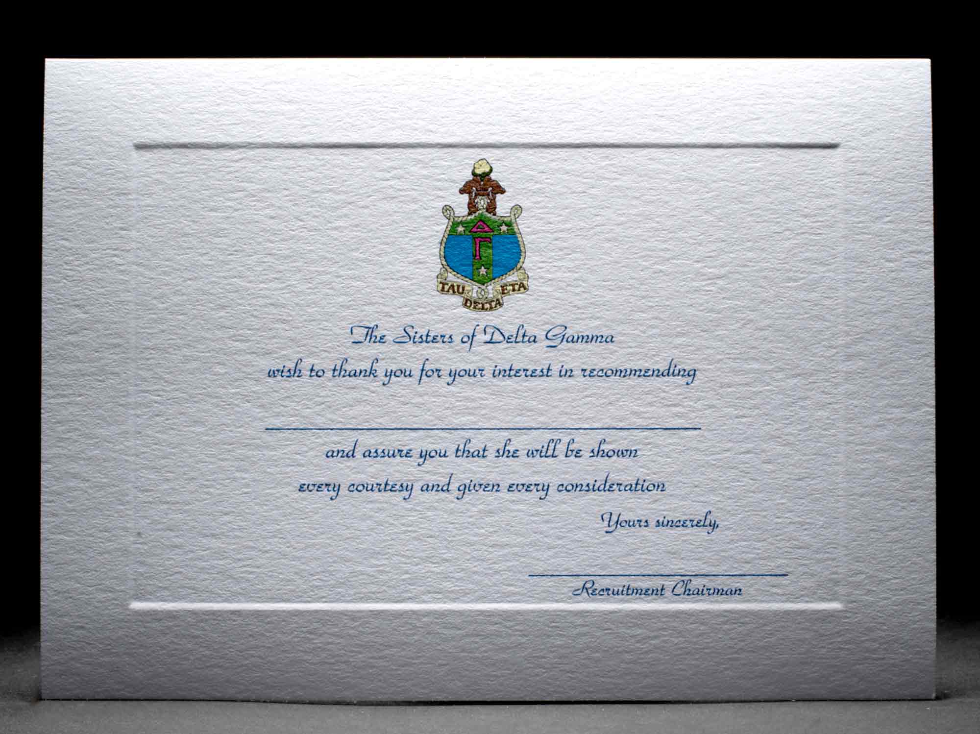 Recommendation Thank You Cards Delta Gamma