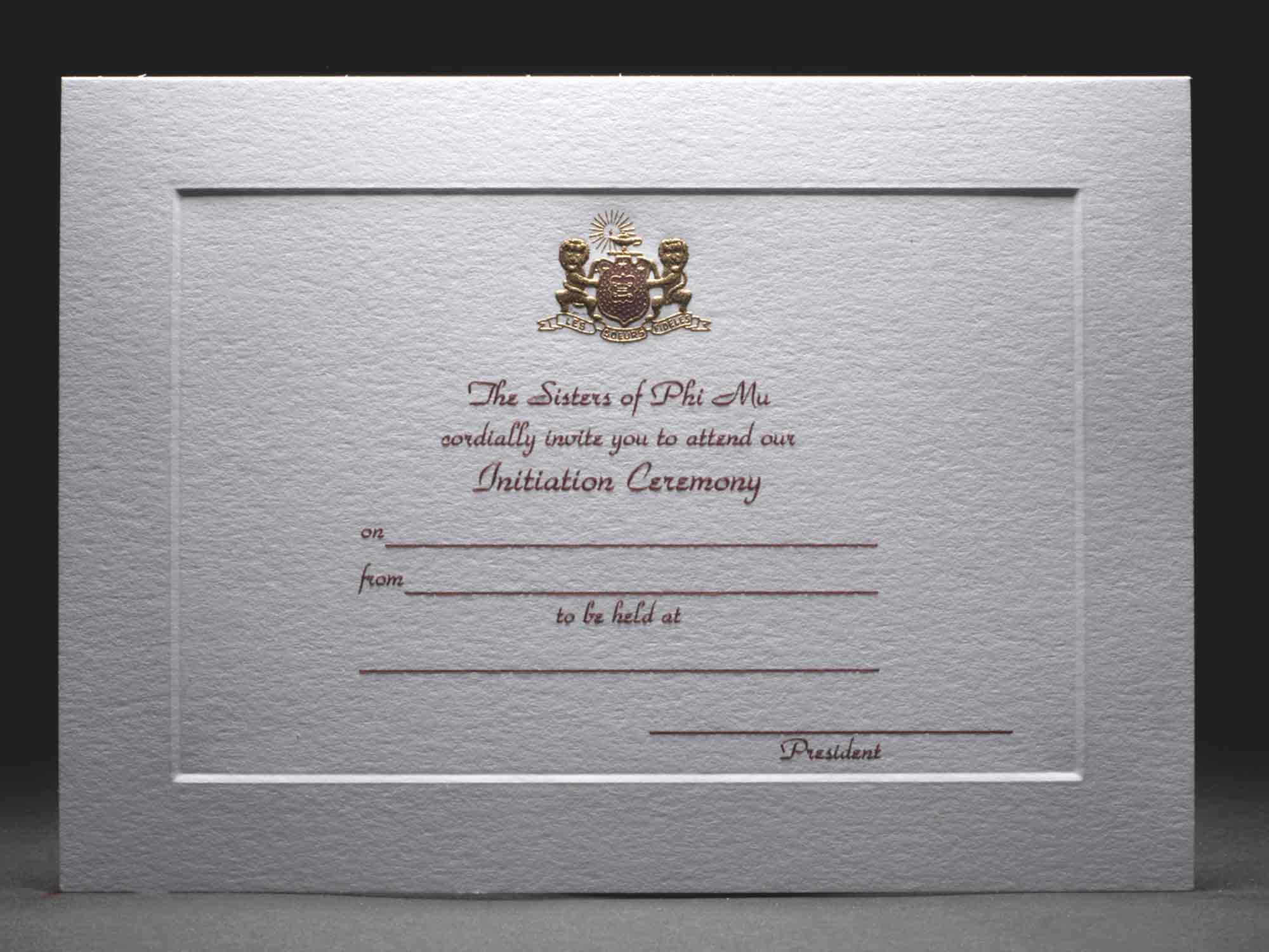 Engraved Initiation Invitations Phi Mu | GreekStation