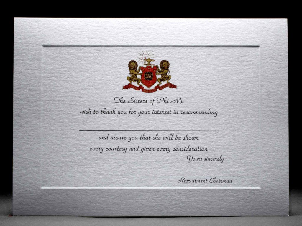 Recommendation Thank You Cards Phi Mu | GreekStation