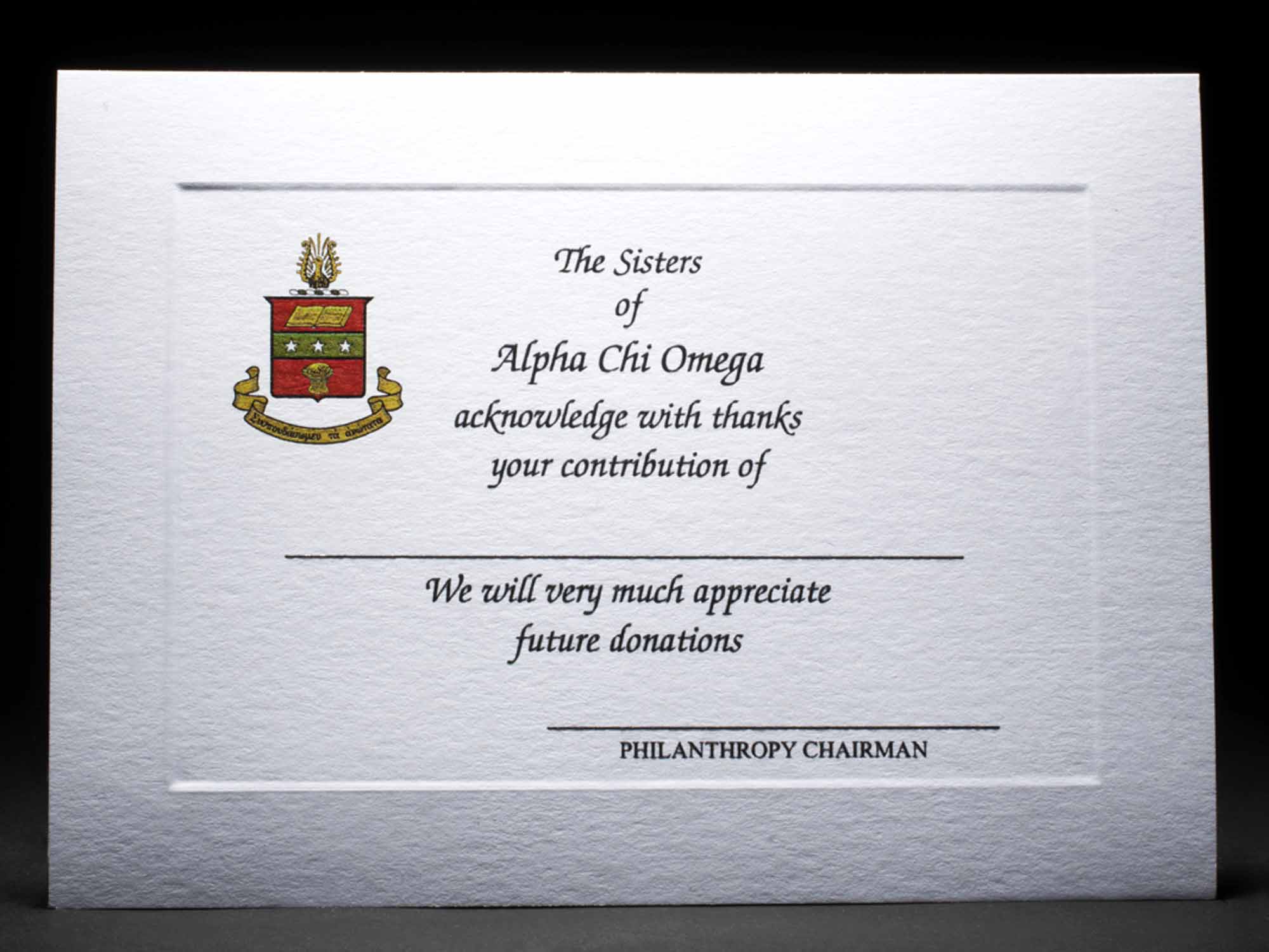 Full Color Donation Thank You Cards Alpha Chi Omega
