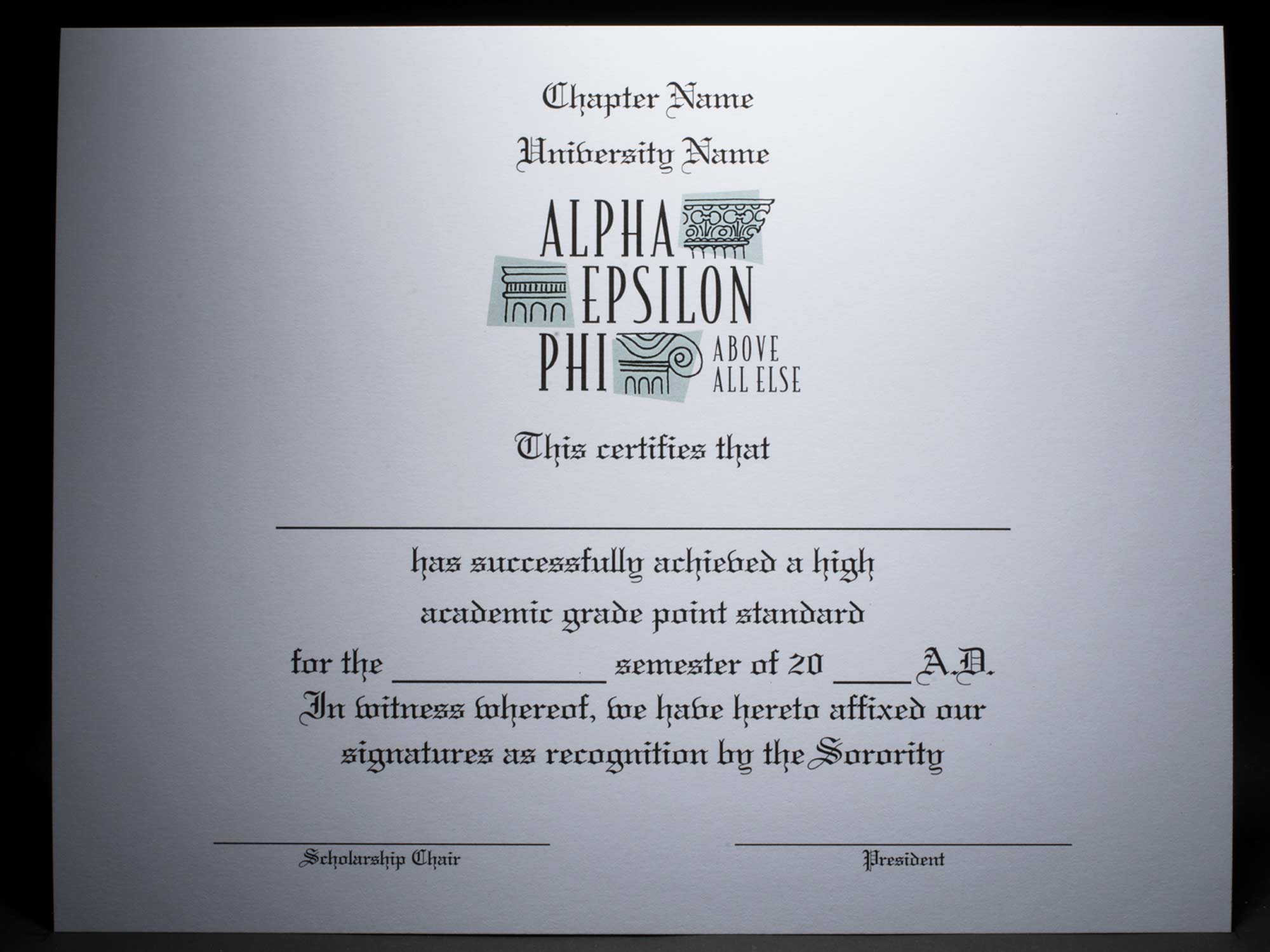 Academic Achievement Certificates Official Branding Alpha Epsilon Phi