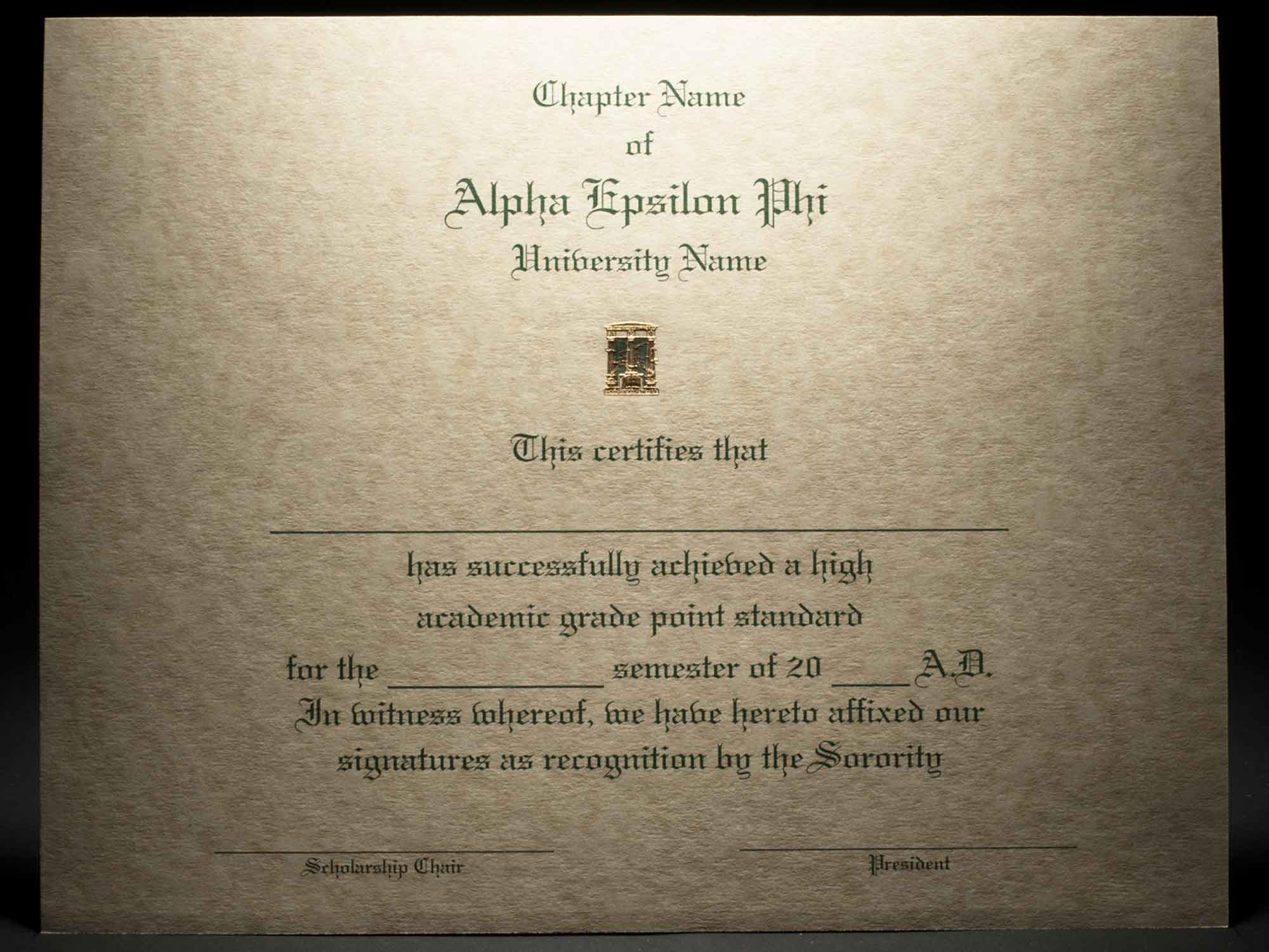 Academic Achievement Certificates Alpha Epsilon Phi