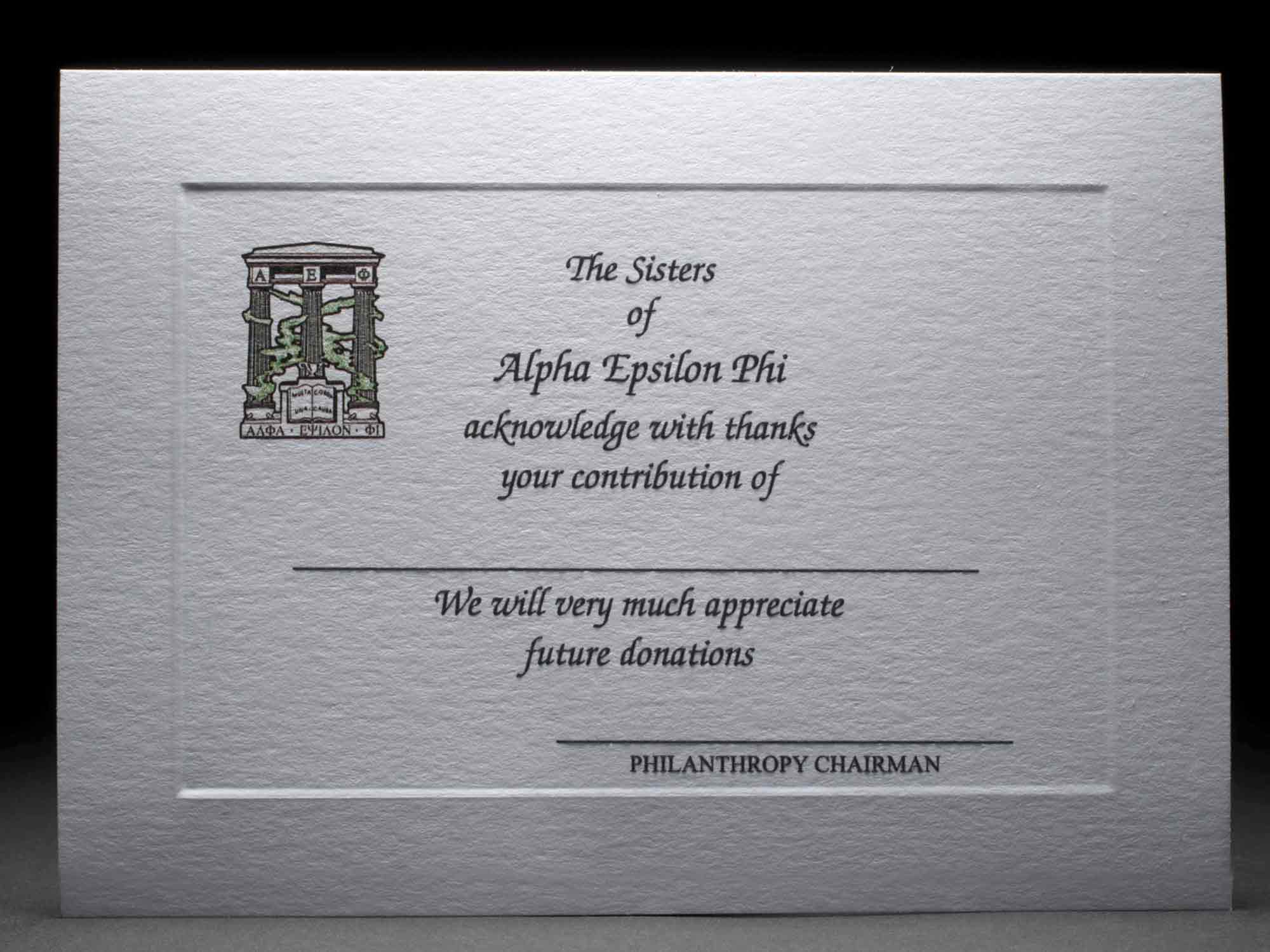 Full Color Donation Thank You Cards Alpha Epsilon Phi | GreekStation