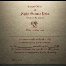 Engraved Academic Achievement Certificates Alpha Gamma Delta
