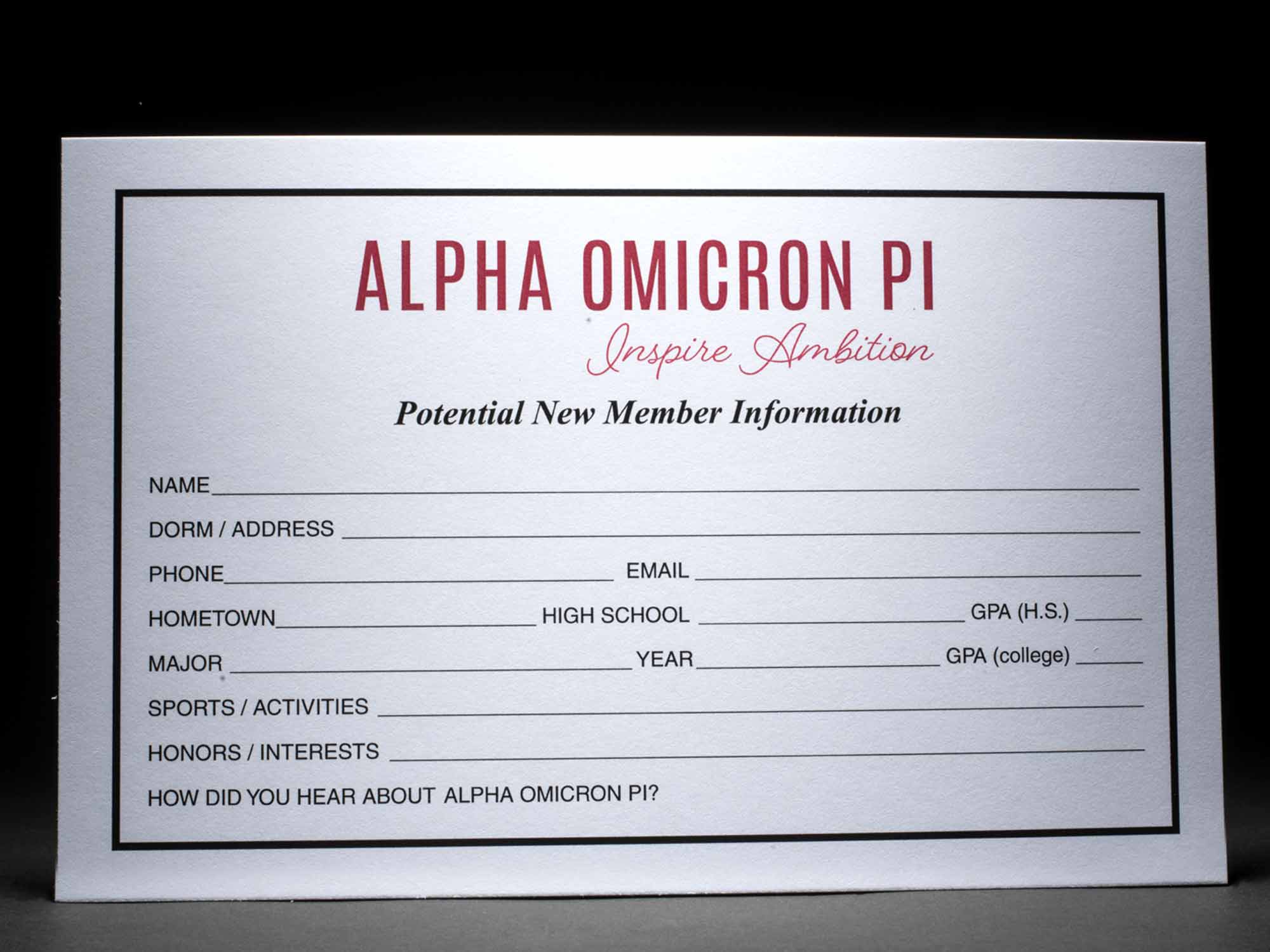 Rushee Information Cards Alpha Omicron Pi