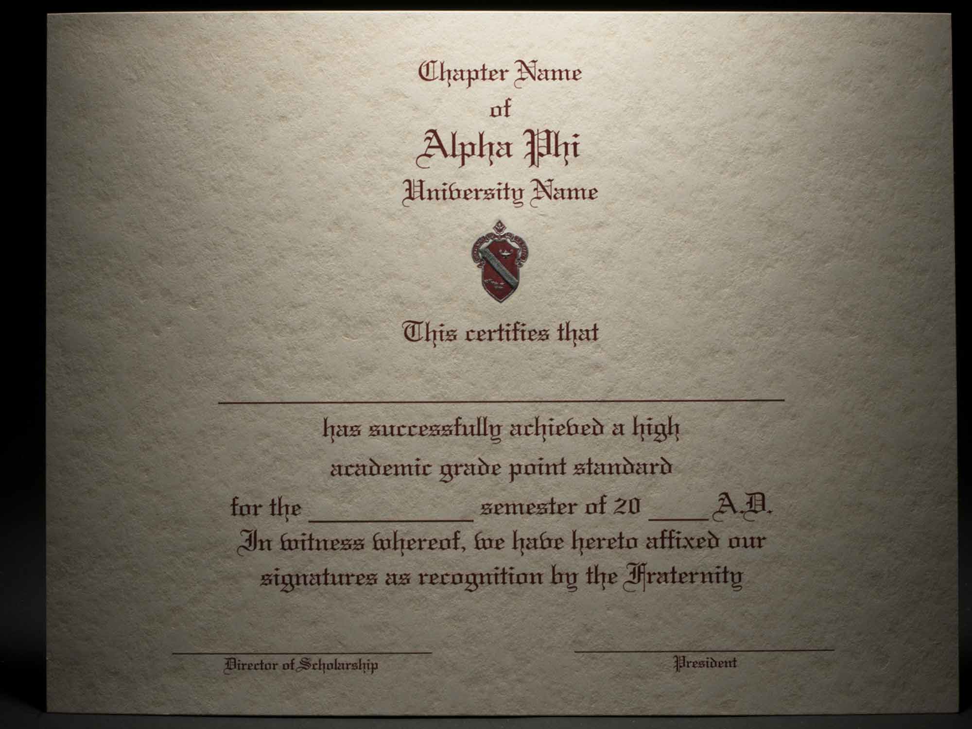 Academic Achievement Certificates Alpha Phi