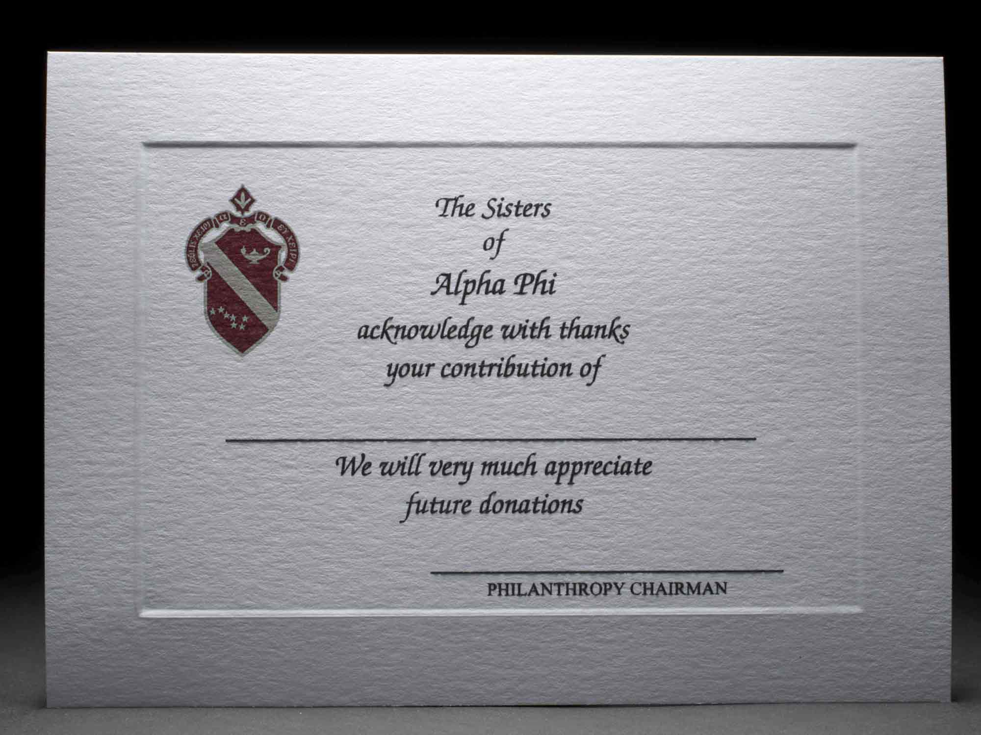 Donation Thank You Cards Alpha Phi | GreekStation