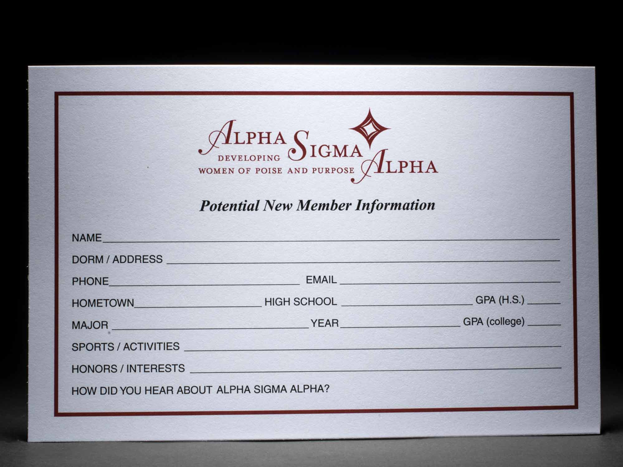 Rushee Information Cards Alpha Sigma Alpha