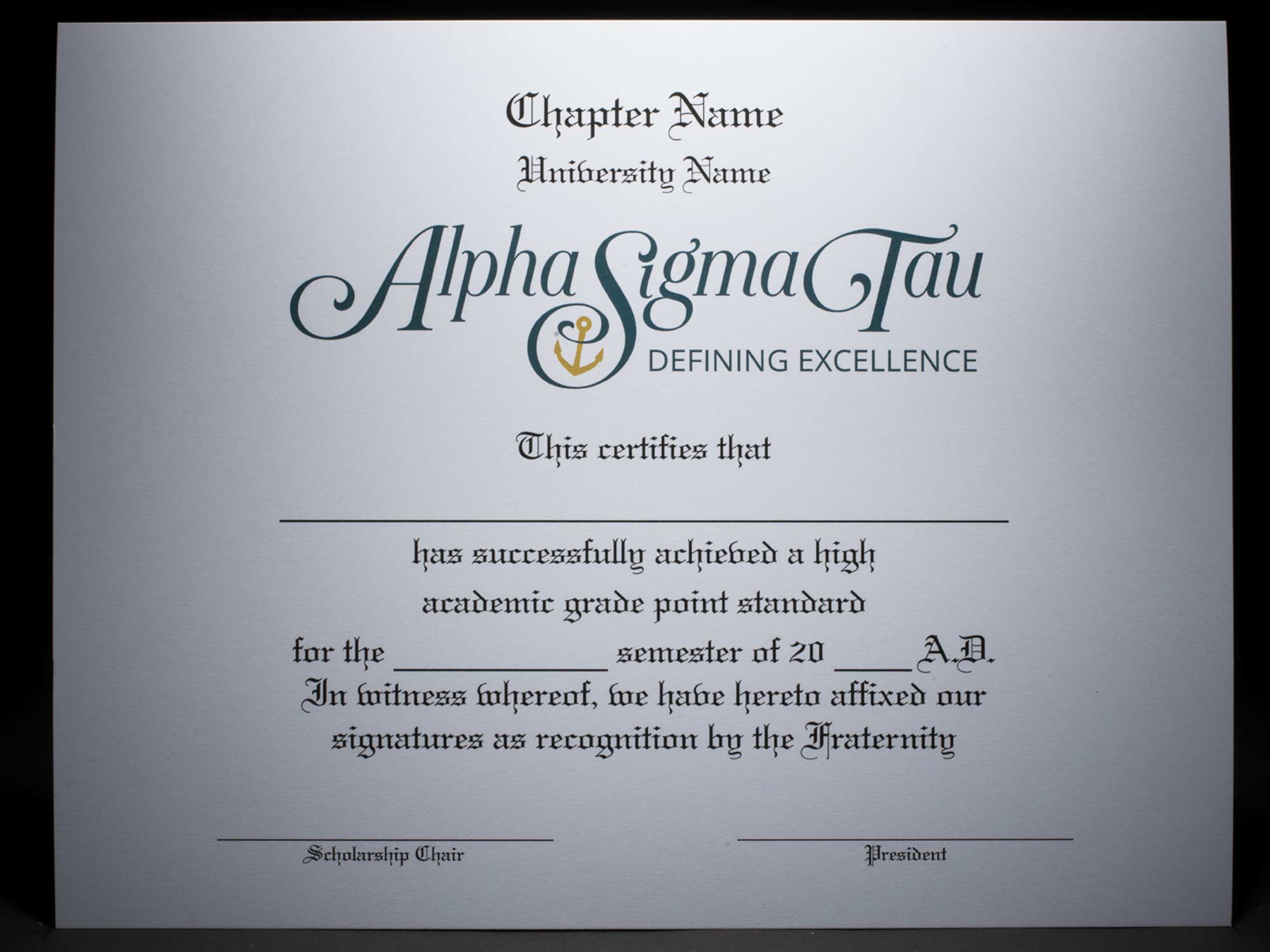 Academic Achievement Certificates Official Branding Alpha Sigma Tau