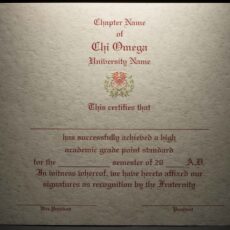 Engraved Academic Achievement Certificates Chi Omega