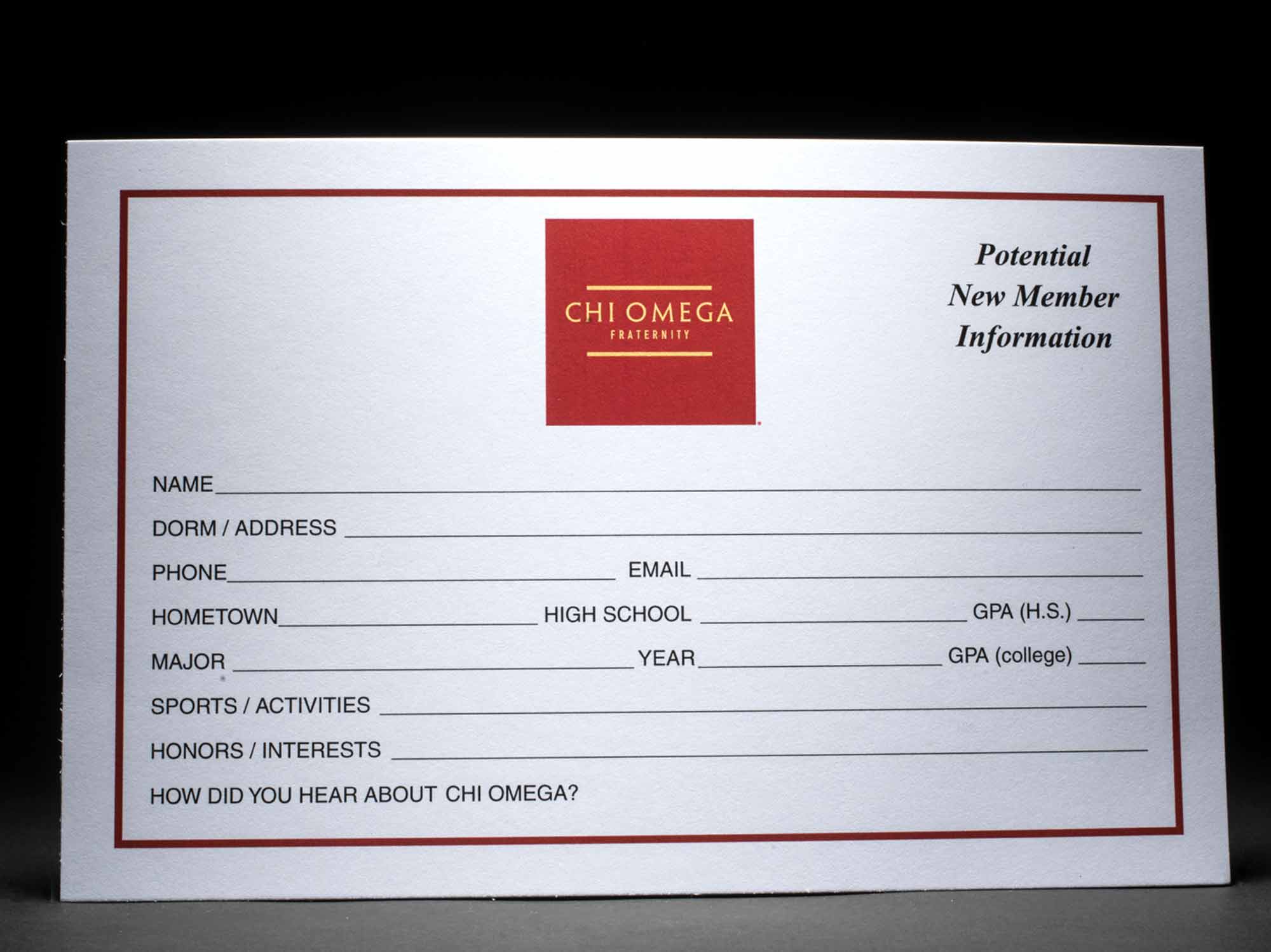Rushee Information Cards Chi Omega