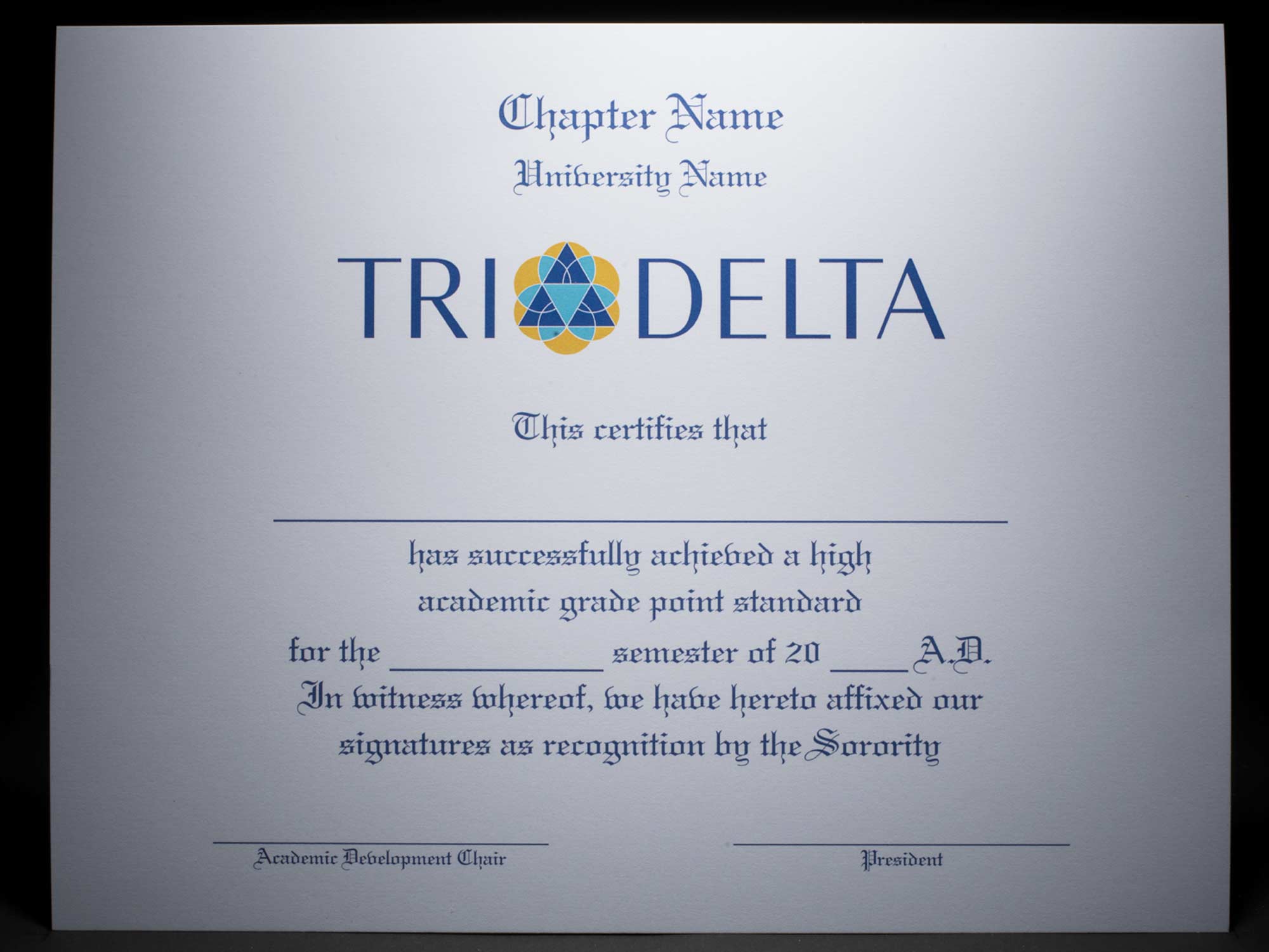 Academic Achievement Certificates Official Branding Delta Delta Delta