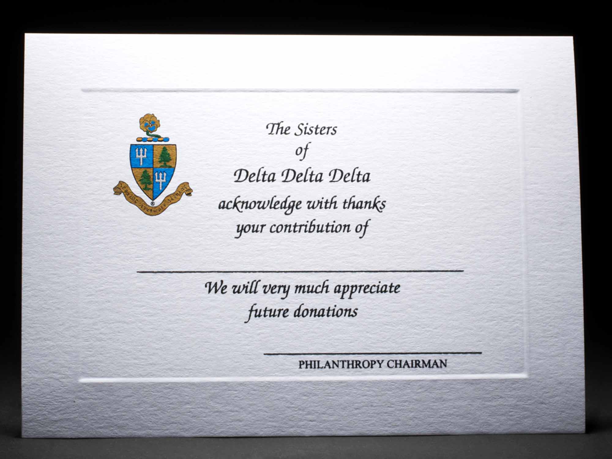 Donation Thank You Cards Delta Delta Delta