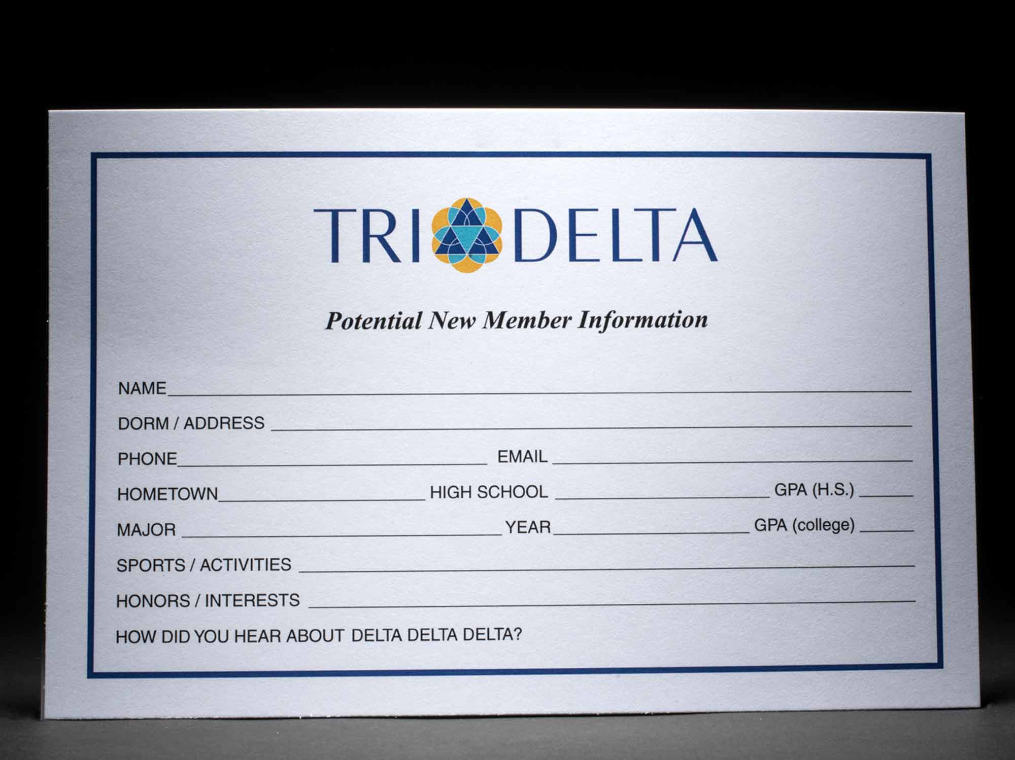 Rushee Information Cards Delta Delta Delta