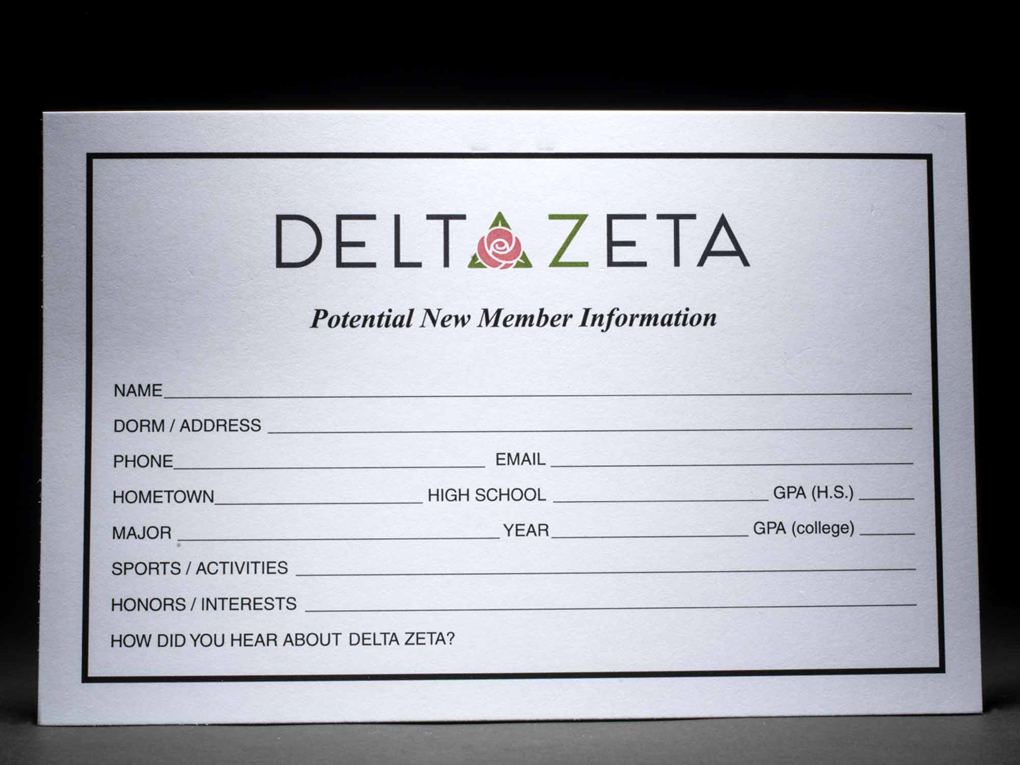 Rushee Information Cards Delta Zeta