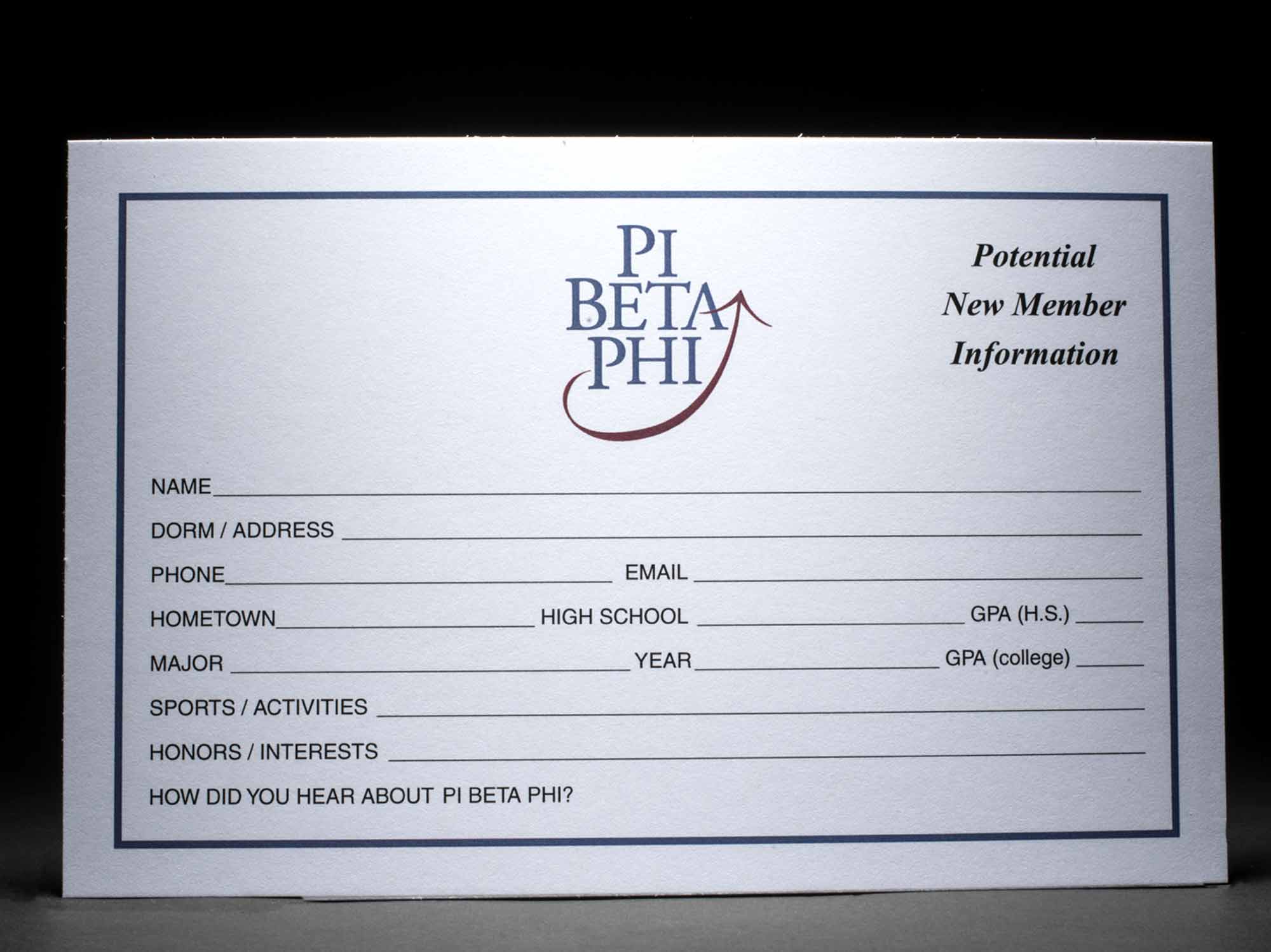 Rushee Information Cards Pi Beta Phi